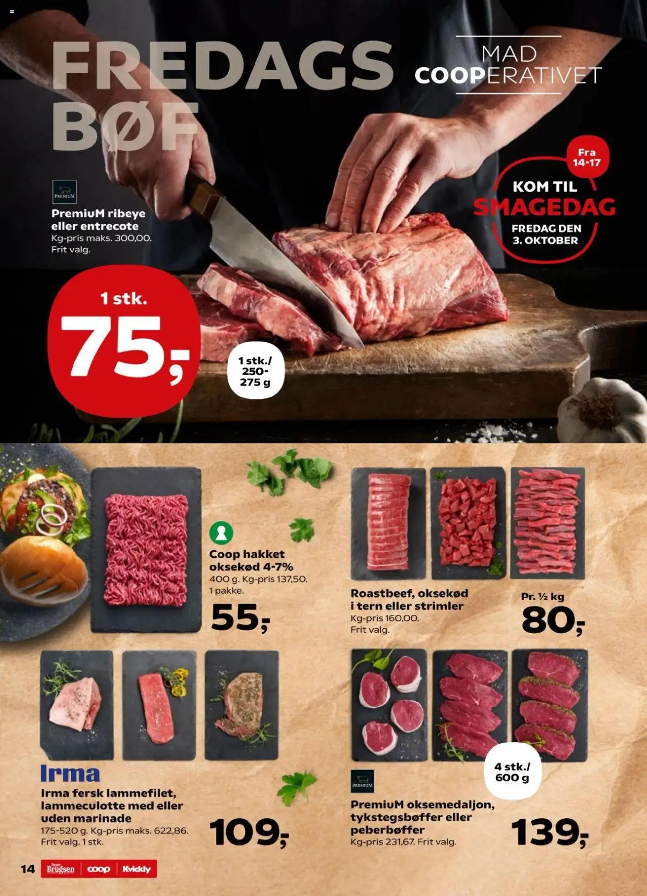 Kvickly tilbudsavis – gyldig fra 03.10.2025 | Side: 14 | Produkter: Oksekød, Entrecote