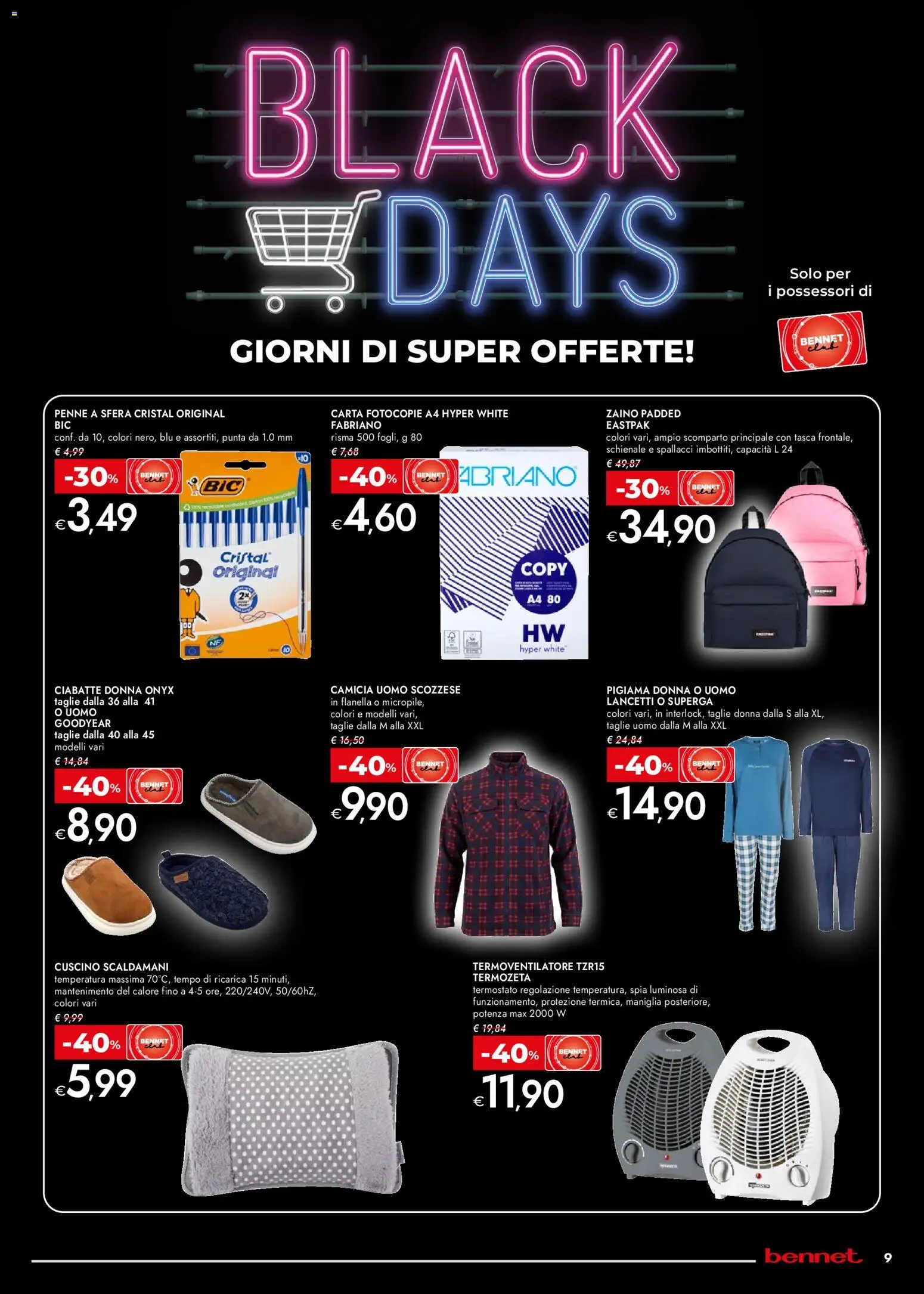 Volantino bennet del 13.11.2025 | Pagina: 9 | Prodotti: Pigiama, Ciabatte, Zaino, Cuscino