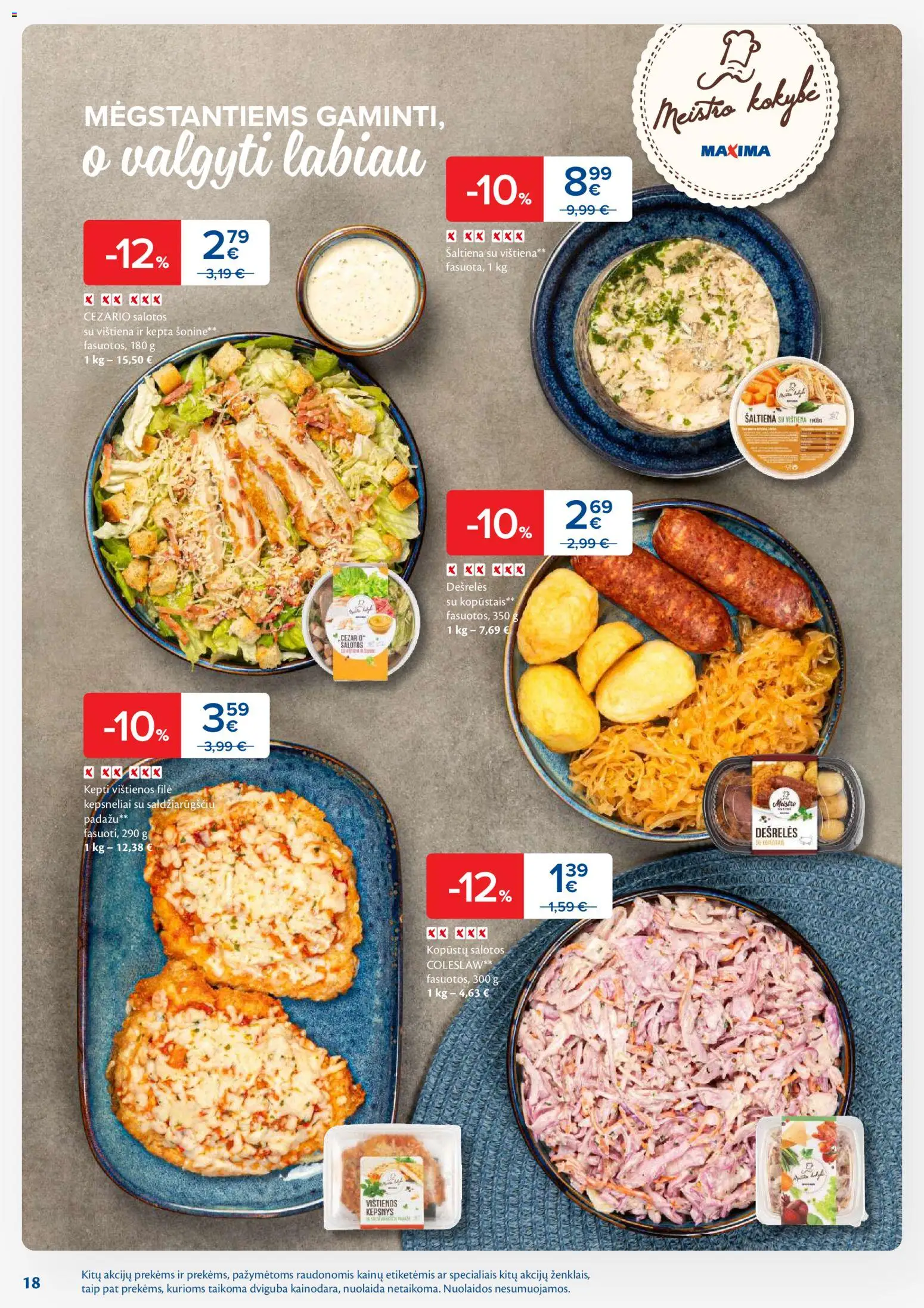 MAXIMA akcijos nuo 28.10.2025 | Puslapis: 18 | Prekių: Salotos, Vištienos, Dešrelės, Vištiena