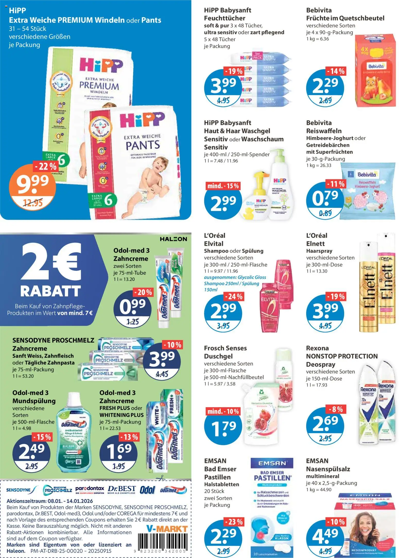V-Markt - Hallertau / Oberpfalz – gültig ab 08.01.2026 | Seite: 12 | Produkte: Bad, Haarspray, Duschgel, Zahnpasta