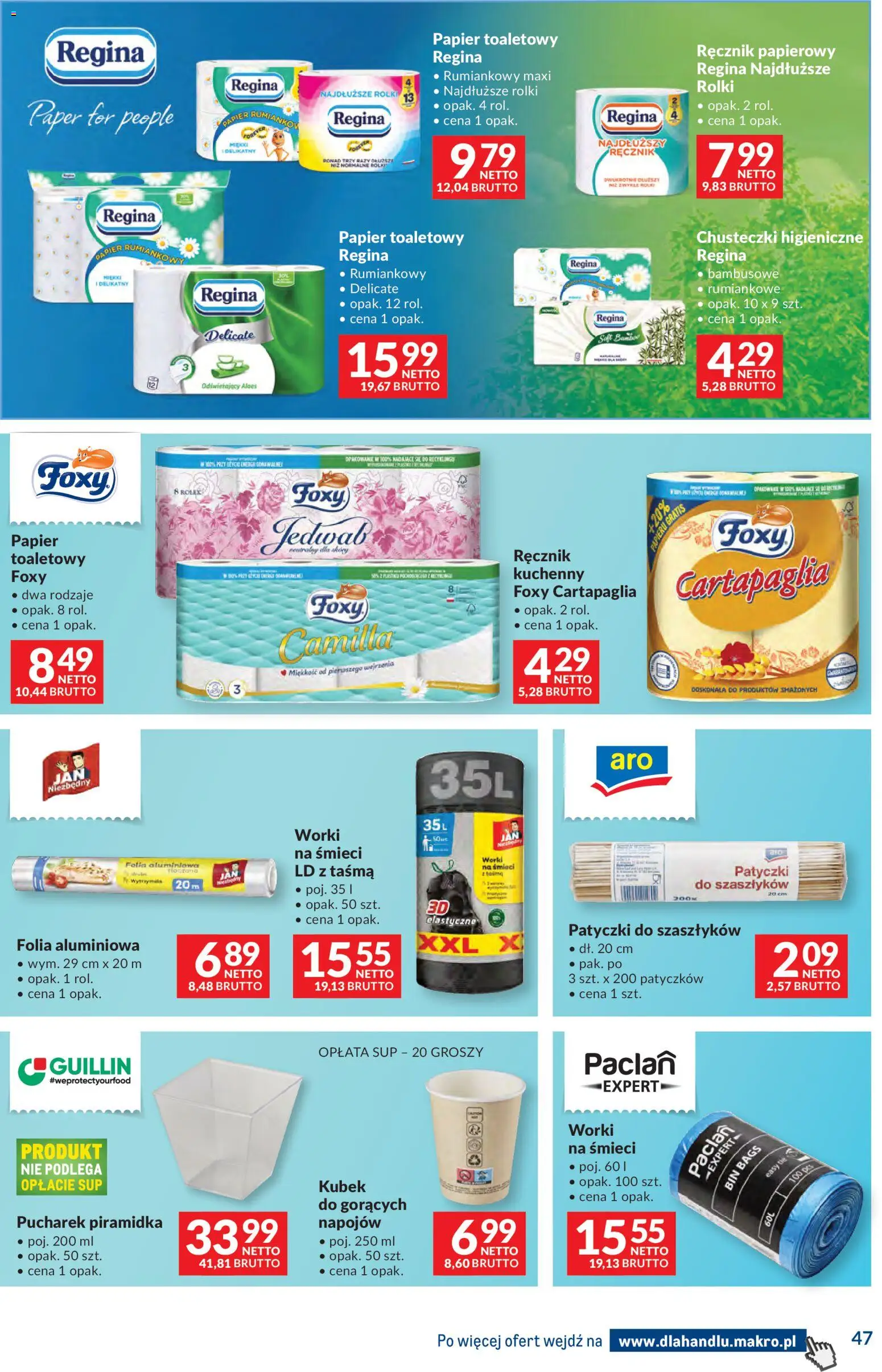 Makro gazetka - Dystrybucja do sklepów od 28.04.2026 | Strona: 47 | Produkty: Patyczki do szaszłyków, Rolki, Chusteczki higieniczne, Ręcznik papierowy