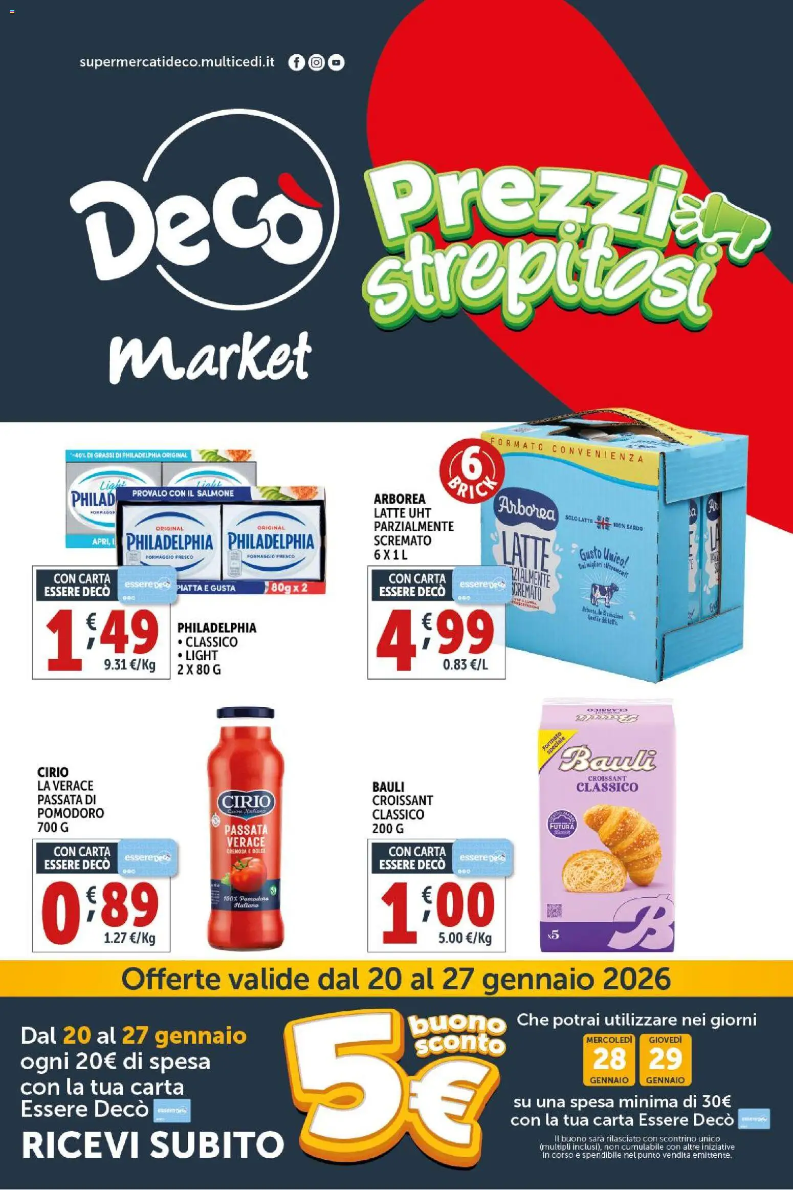 Volantino Decò del 20.01.2026 | Pagina: 1 | Prodotti: Salmone, Pomodoro, Latte, Croissant