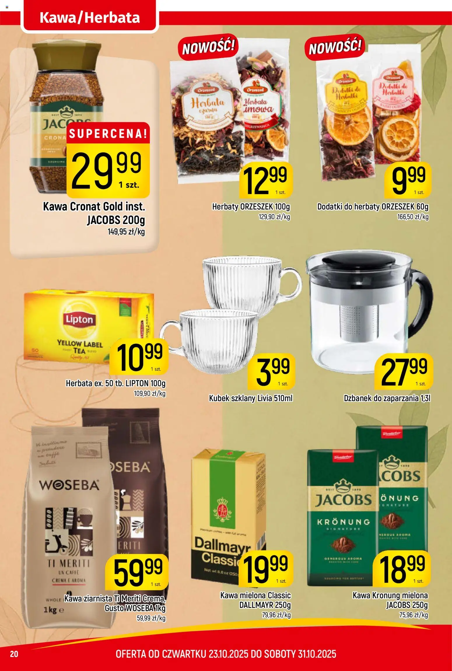 Piotruś Pan Gazetka od 23.10.2025 | Strona: 20 | Produkty: Dzbanek, Kawa ziarnista, Kawa, Herbata