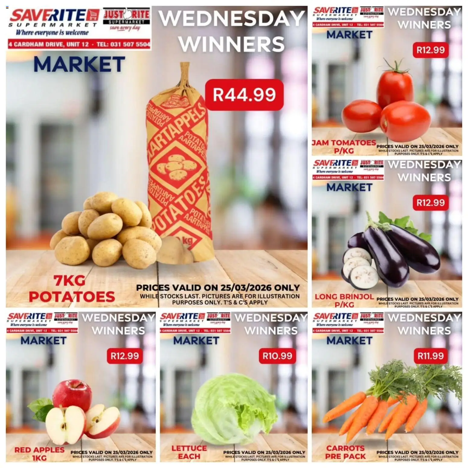 New Saverite catalogue – valid from 25.03.2026 | Page: 1 | Products: Apples, Carrots, Potatoes, Lettuce