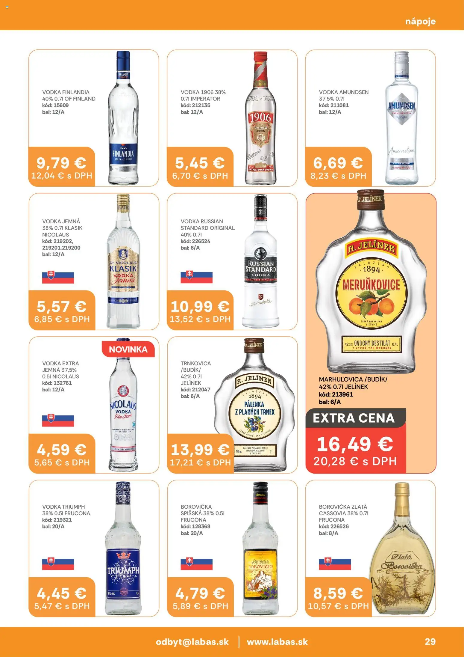 Nové Labaš akcie – leták je platný od 13.03.2026 | Strana: 29 | Produkty: Borovička, Vodka, Finlandia, Destilát