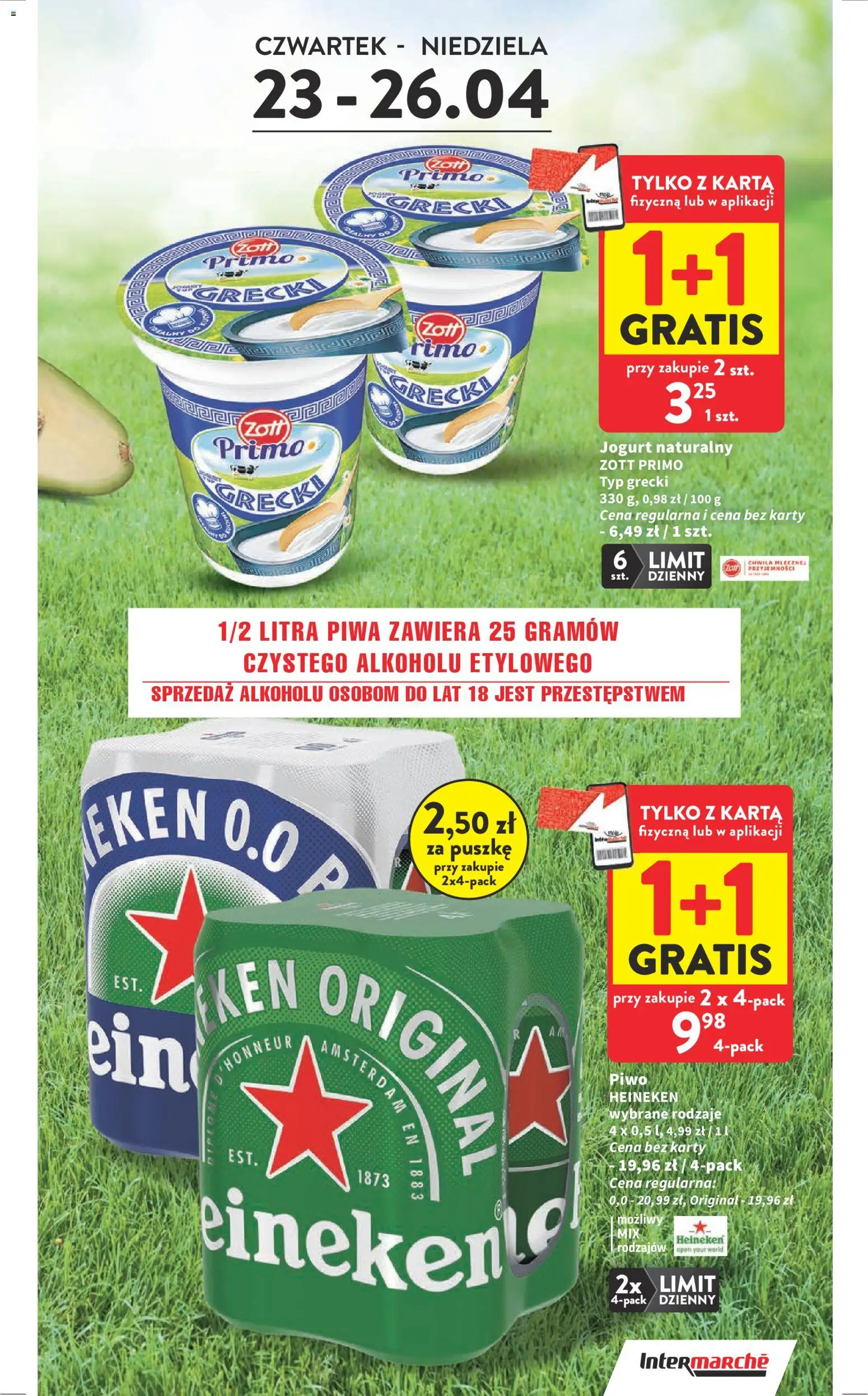 Intermarche gazetka od 23.04.2026 | Strona: 3 | Produkty: Karta, Jogurt, Piwo, Heineken