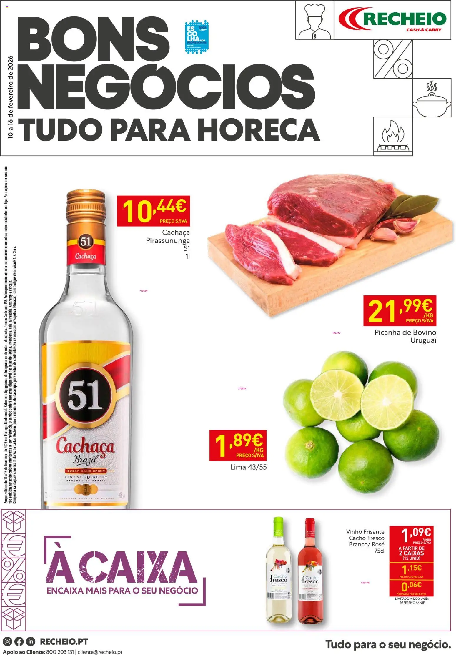 Recheio - Horeca Bons Negócios │ válido de 10.02.2026 | Página: 1 | Produtos: Cachaça, Caixa, Vinho