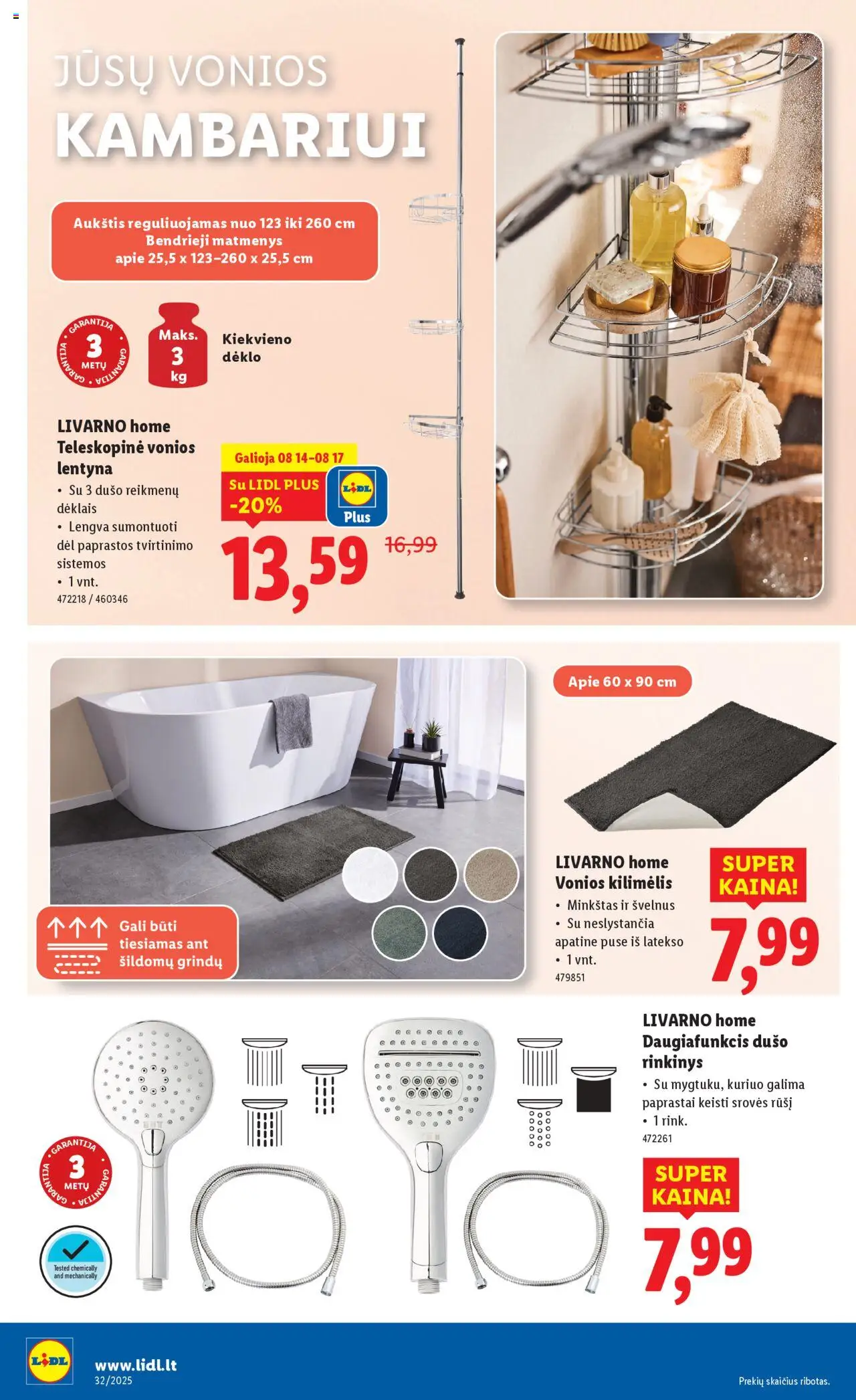 LIDL - Leidinys - Ne maisto prekių pasiūlymai│galioja nuo 11.08.2025 | Puslapis: 36 | Prekių: Kilimėlis, Vonios kilimėlis, Lentyna