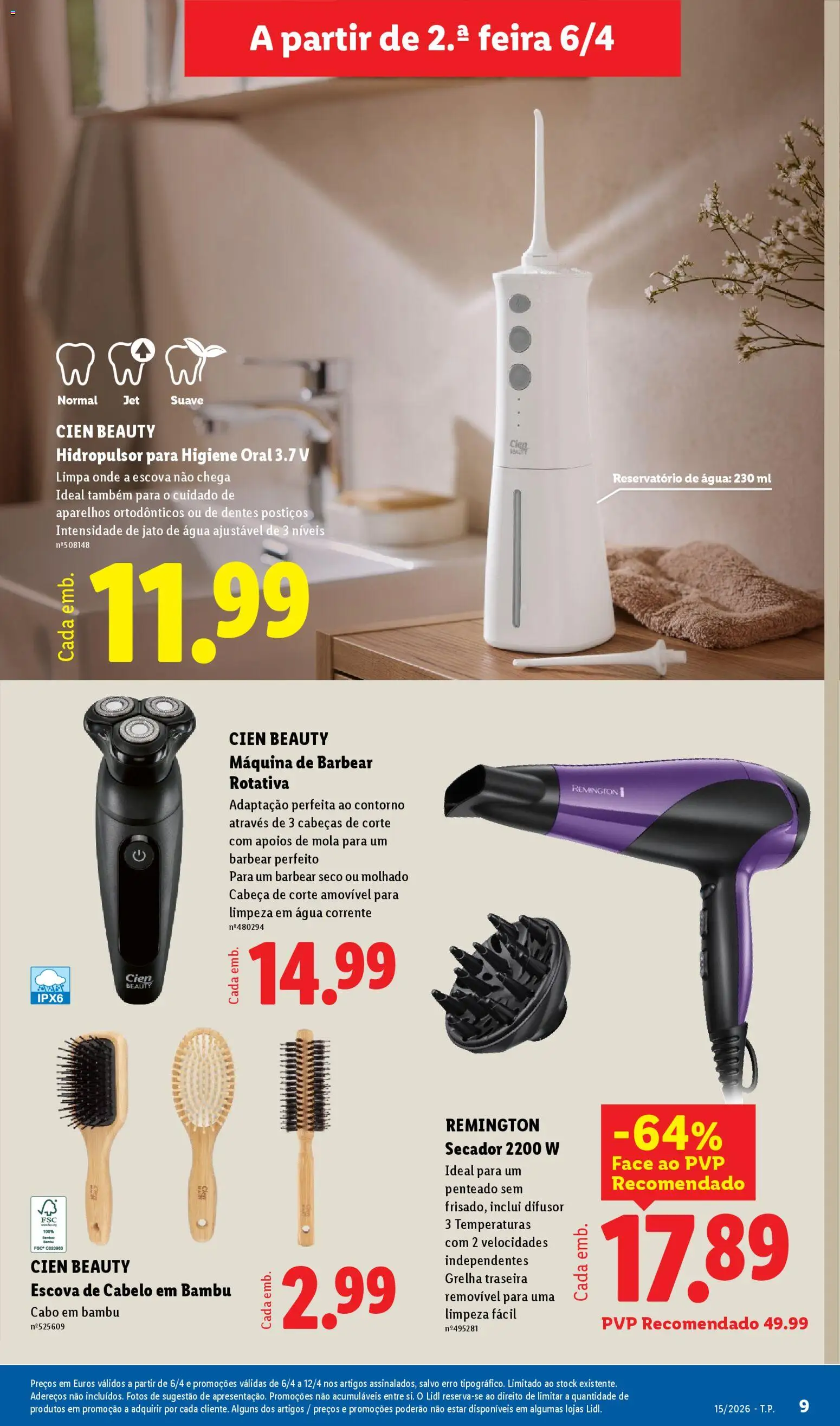 Lidl Novidades │ válido de 06.04.2026 | Página: 9 | Produtos: Agua, Cabo, Máquina de barbear, Escova de cabelo