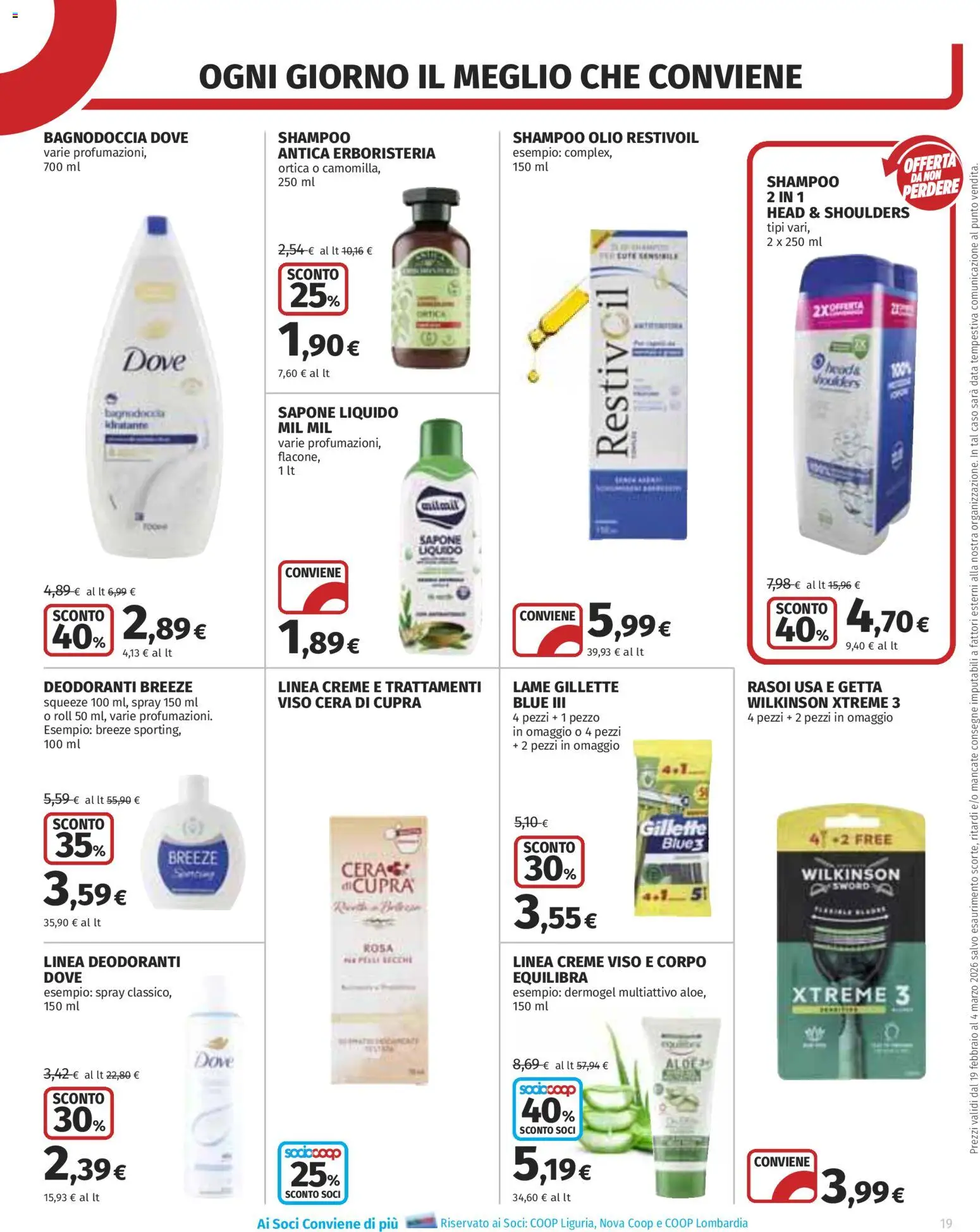 Volantino COOP del 19.02.2026 | Pagina: 19 | Prodotti: Shampoo, Sapone, Olio, Data