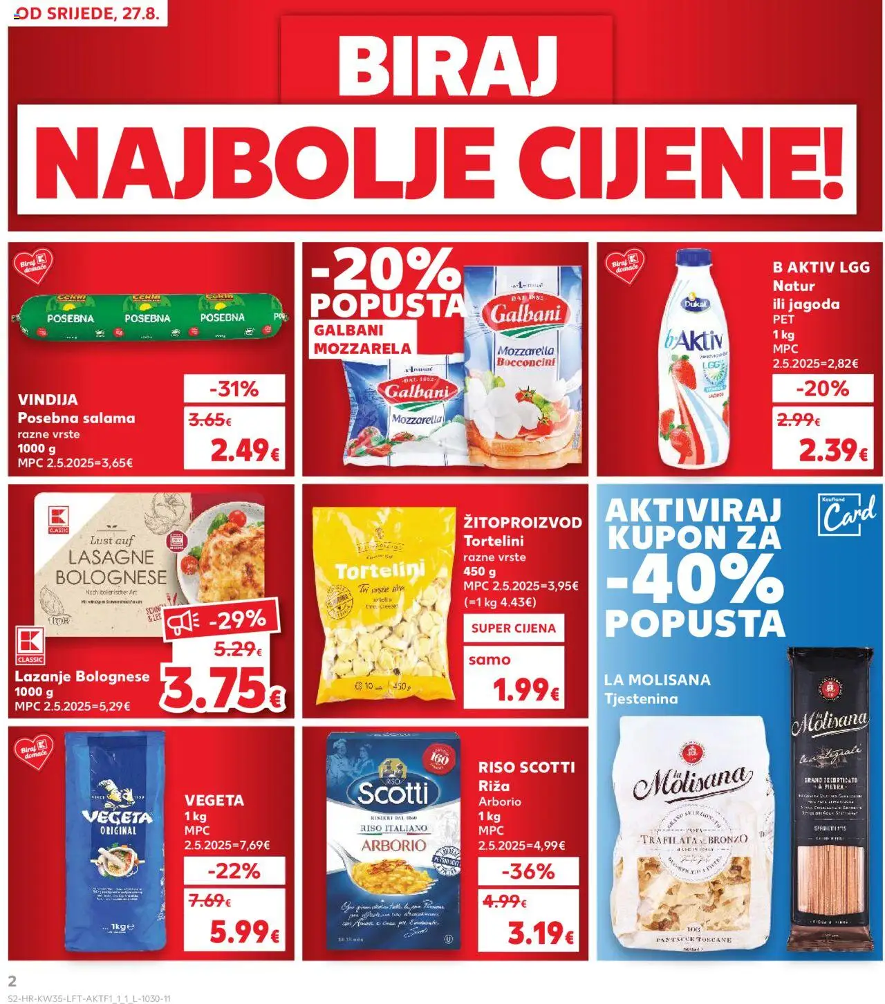 Kaufland katalog | vrijedi od 27.08.2025 | Stranica: 2 | Proizvodi: Mozzarella, Salama, Tortellini, Pasta