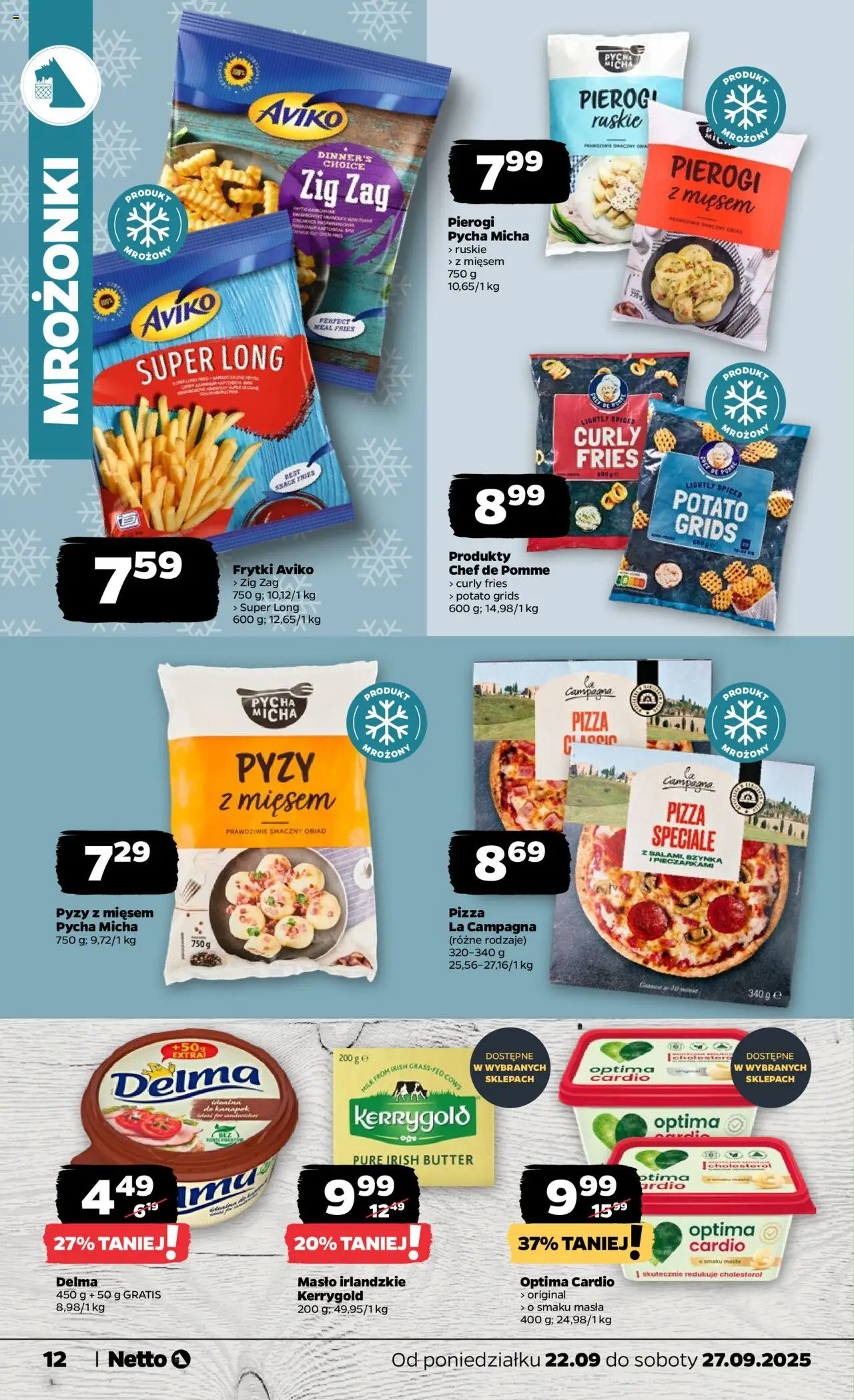 Netto gazetka - Spożywcza od 22.09.2025 | Strona: 12 | Produkty: Masło irlandzkie, Optima cardio, Salami, Frytki