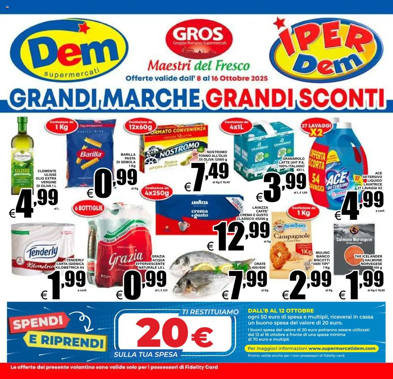 Volantino DEM del 08.10.2025 | Pagina: 1 | Prodotti: Crema, Olio, Pasta, Lavatrice