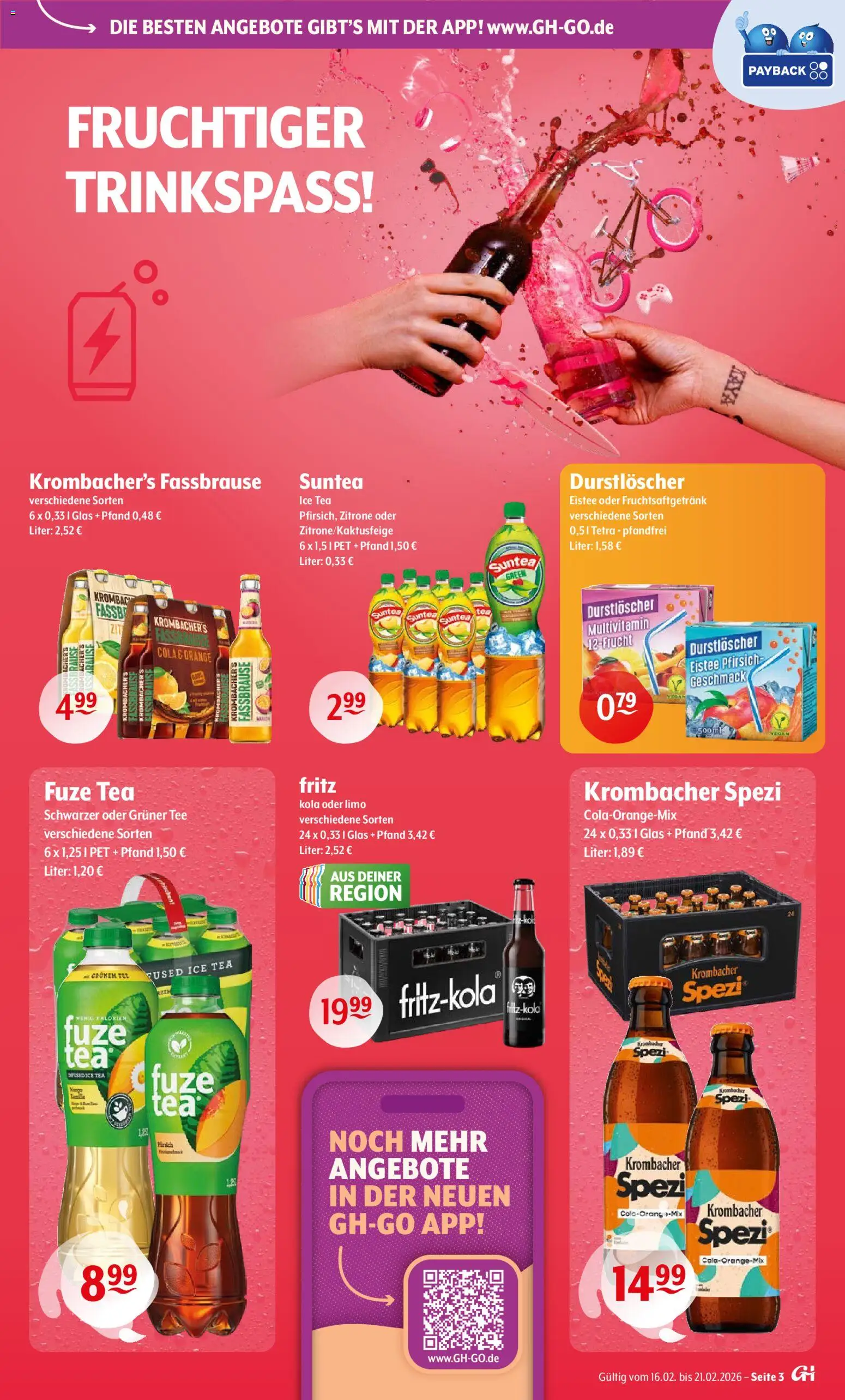 Getränke Hoffmann - Hamburg – gültig ab 16.02.2026 | Seite: 3 | Produkte: Fuze tea, Zitrone, Pfirsich, Krombacher
