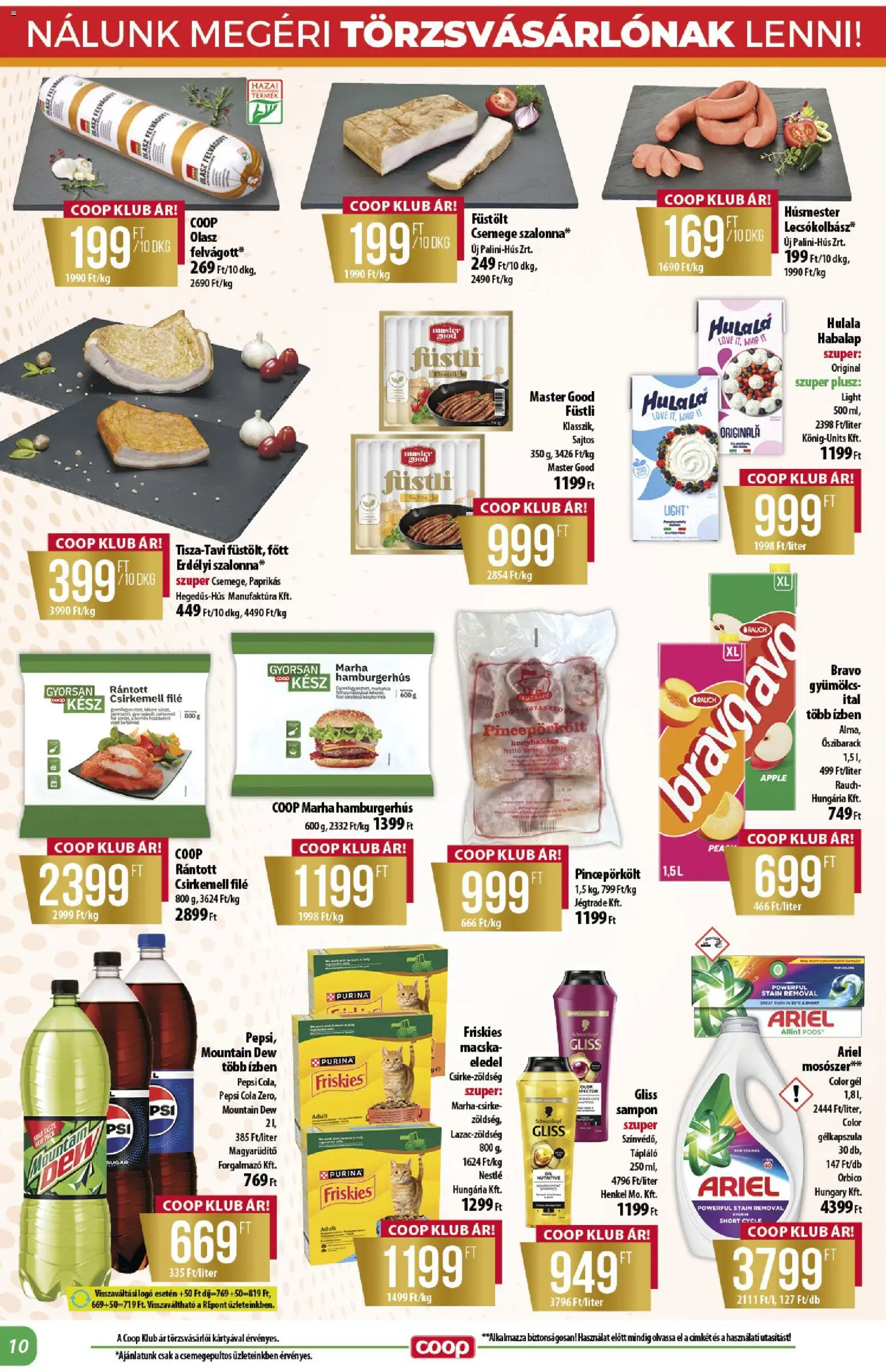 COOP akciós ujság - amely érvényes a következő dátumtól: 16.04.2026 | Oldal: 10 | Termékek: Ariel, Pepsi, Cola, Sampon