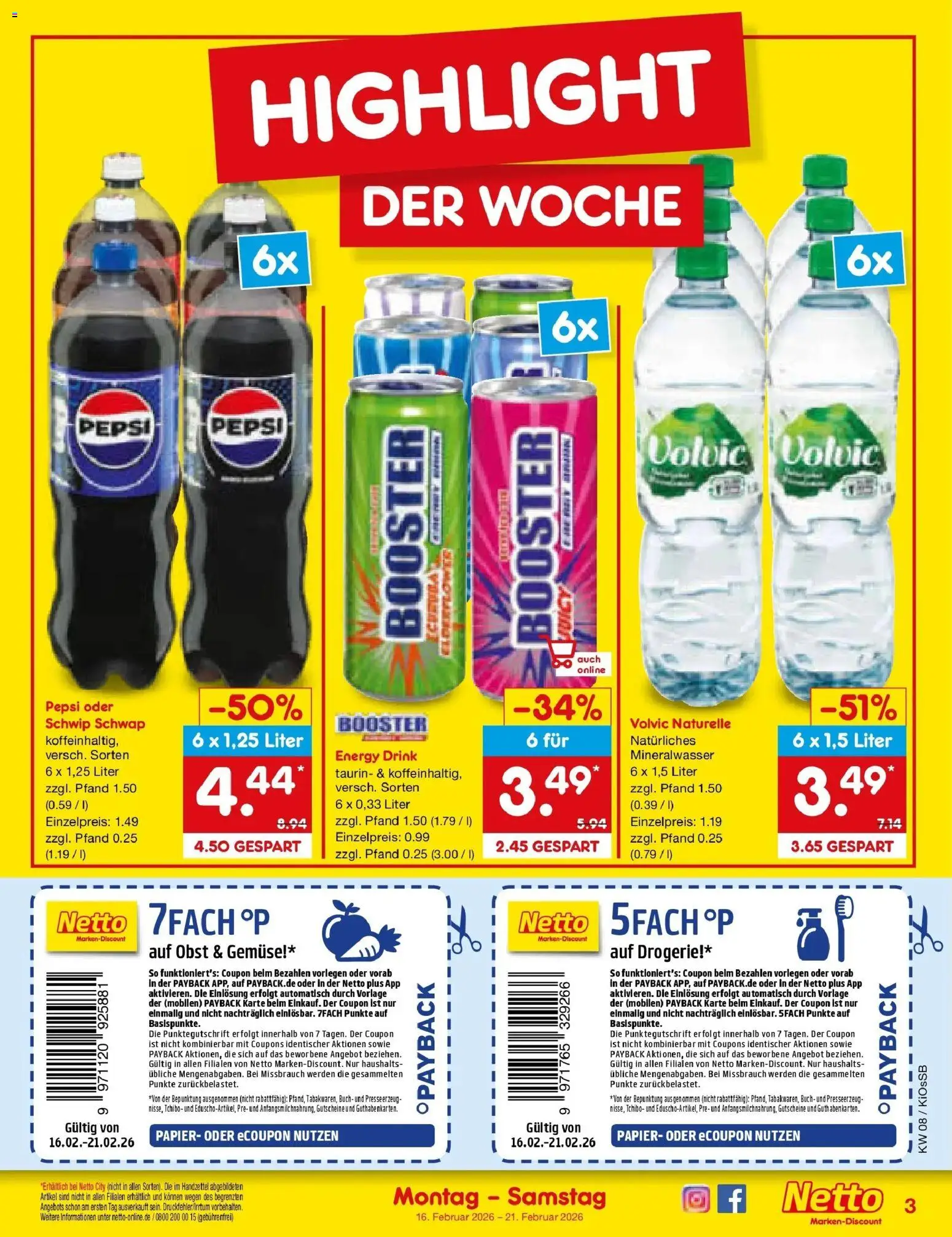 Netto Marken-Discount - Netto: Wochenangebote – gültig ab 16.02.2026 | Seite: 3 | Produkte: Energy, Gemüse, Obst, Pepsi