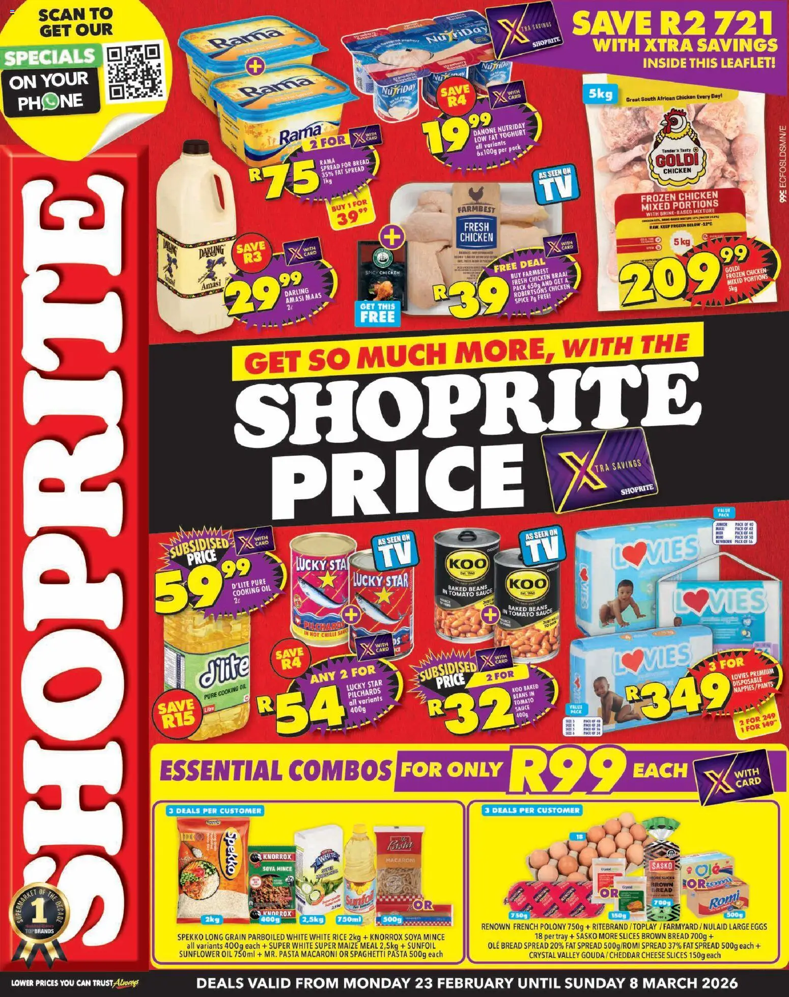 New Shoprite catalogue – valid from 23.02.2026 | Page: 1 | Products: Beans, Baked beans, Maize meal, Bread