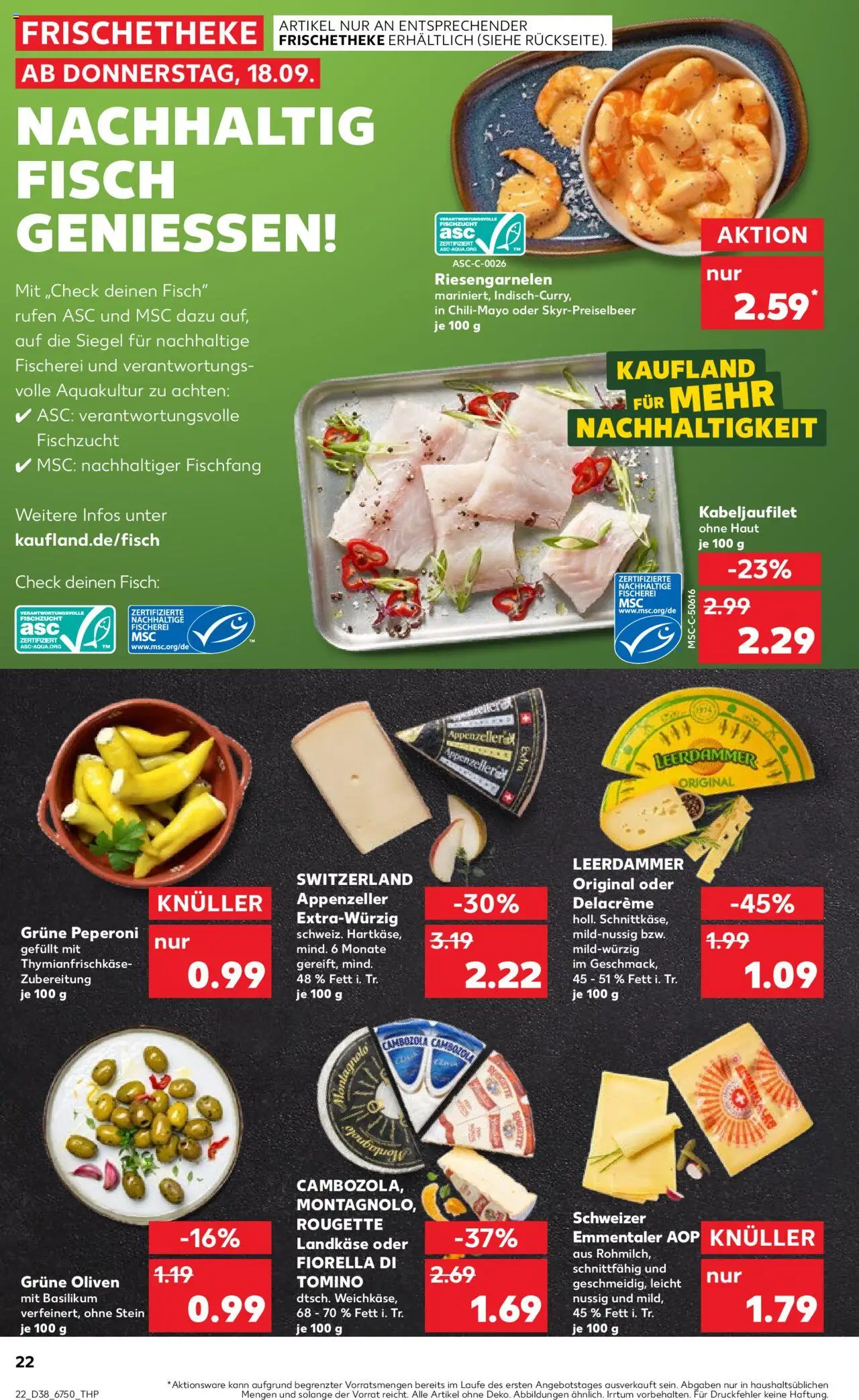 Kaufland prospekt Potsdam	 – gültig ab 18.09.2025 | Seite: 22 | Produkte: Leerdammer, Fisch