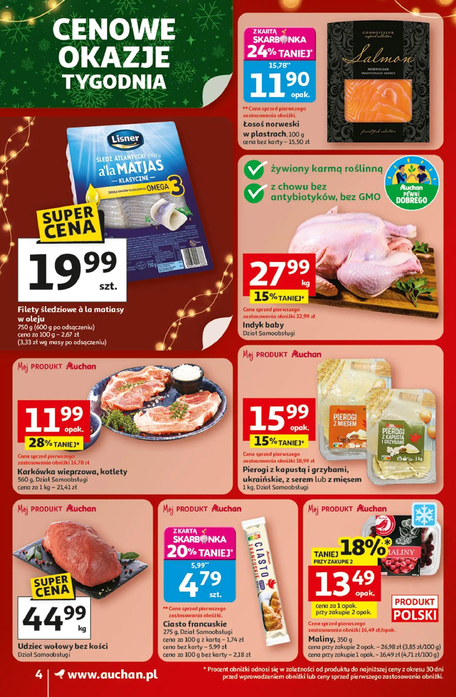 Auchan Gazetka od 18.12.2025 | Strona: 4 | Produkty: Kapusta, Ciasto francuskie, Łosoś norweski, Kotlety