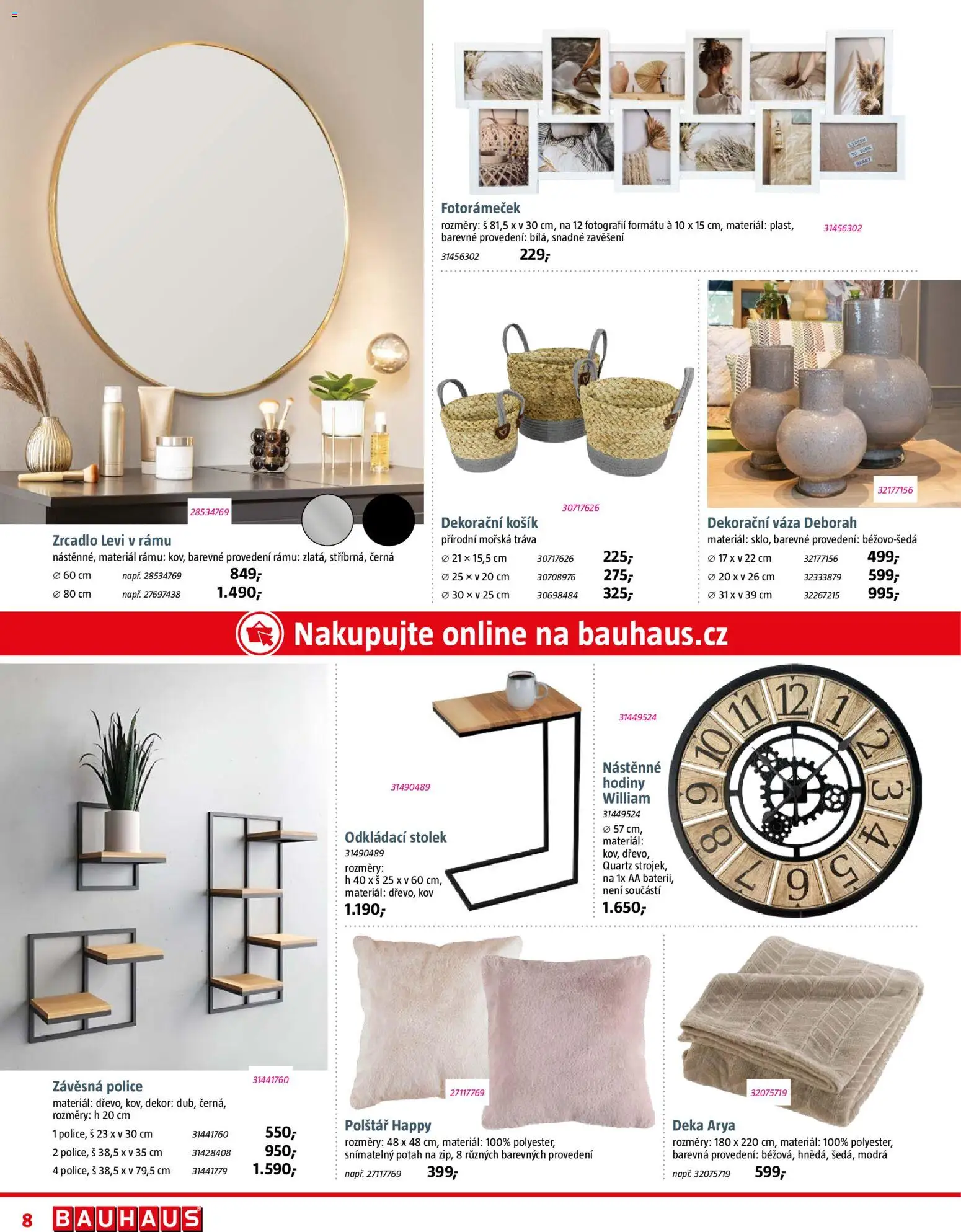 Bauhaus leták od 09.01.2026 | Strana: 8 | Produkty: Odkládací stolek, Polštář, Police, Zrcadlo