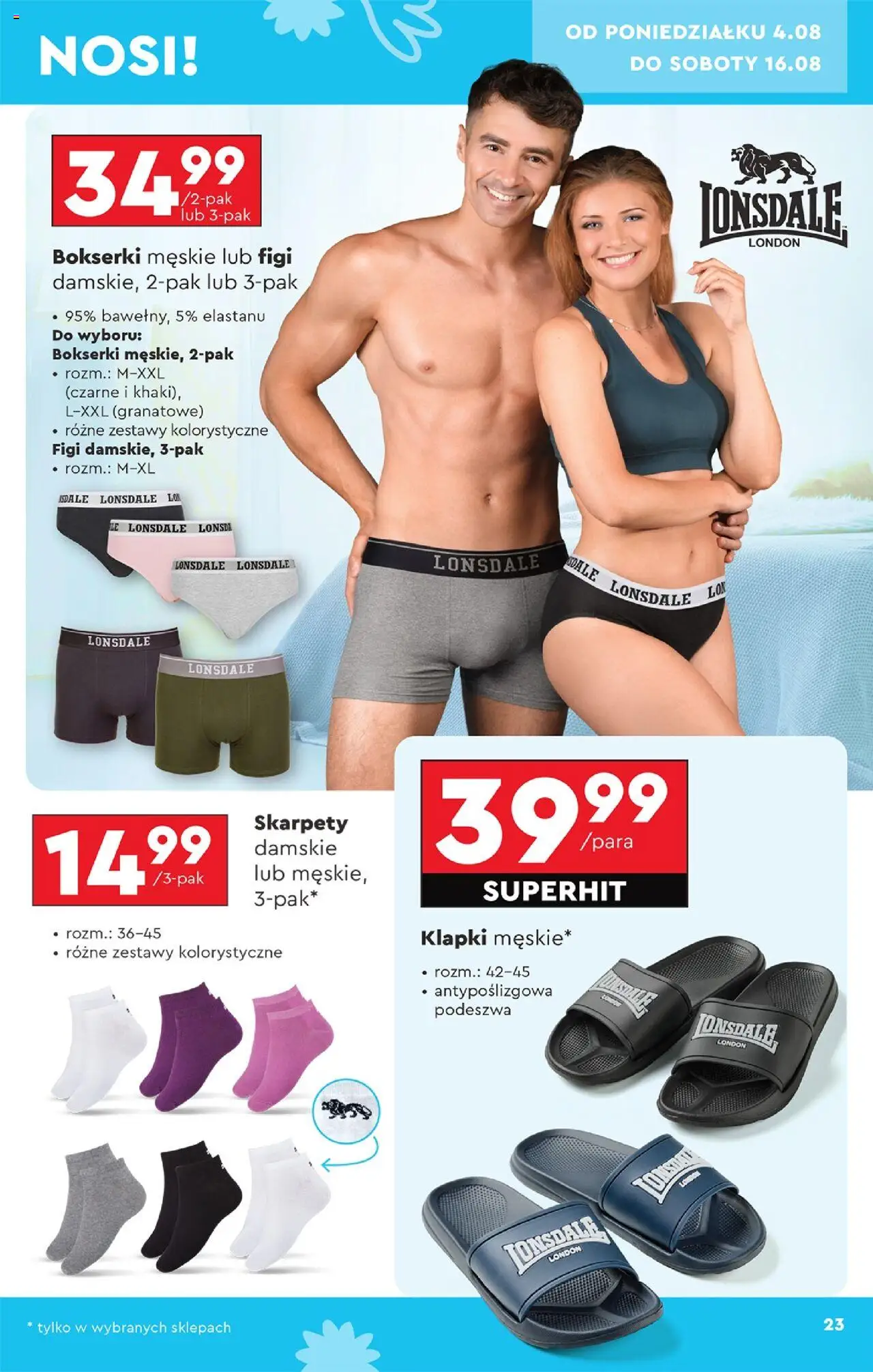 Biedronka gazetka - Hity i inspiracje od 04.08.2025 | Strona: 25 | Produkty: Skarpety, Skarpety damskie, Klapki, Bokserki męskie