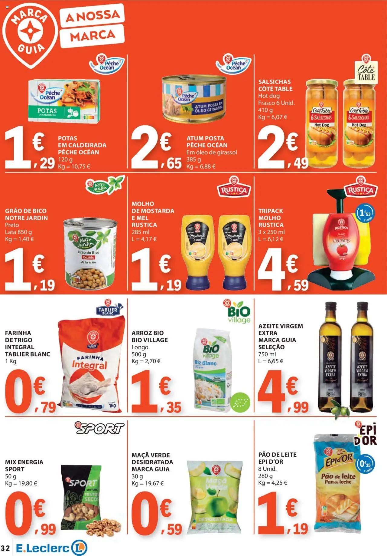 E.Leclerc folheto │ válido de 07.08.2025 | Página: 32 | Produtos: Azeite, Leite, Maça, Mel