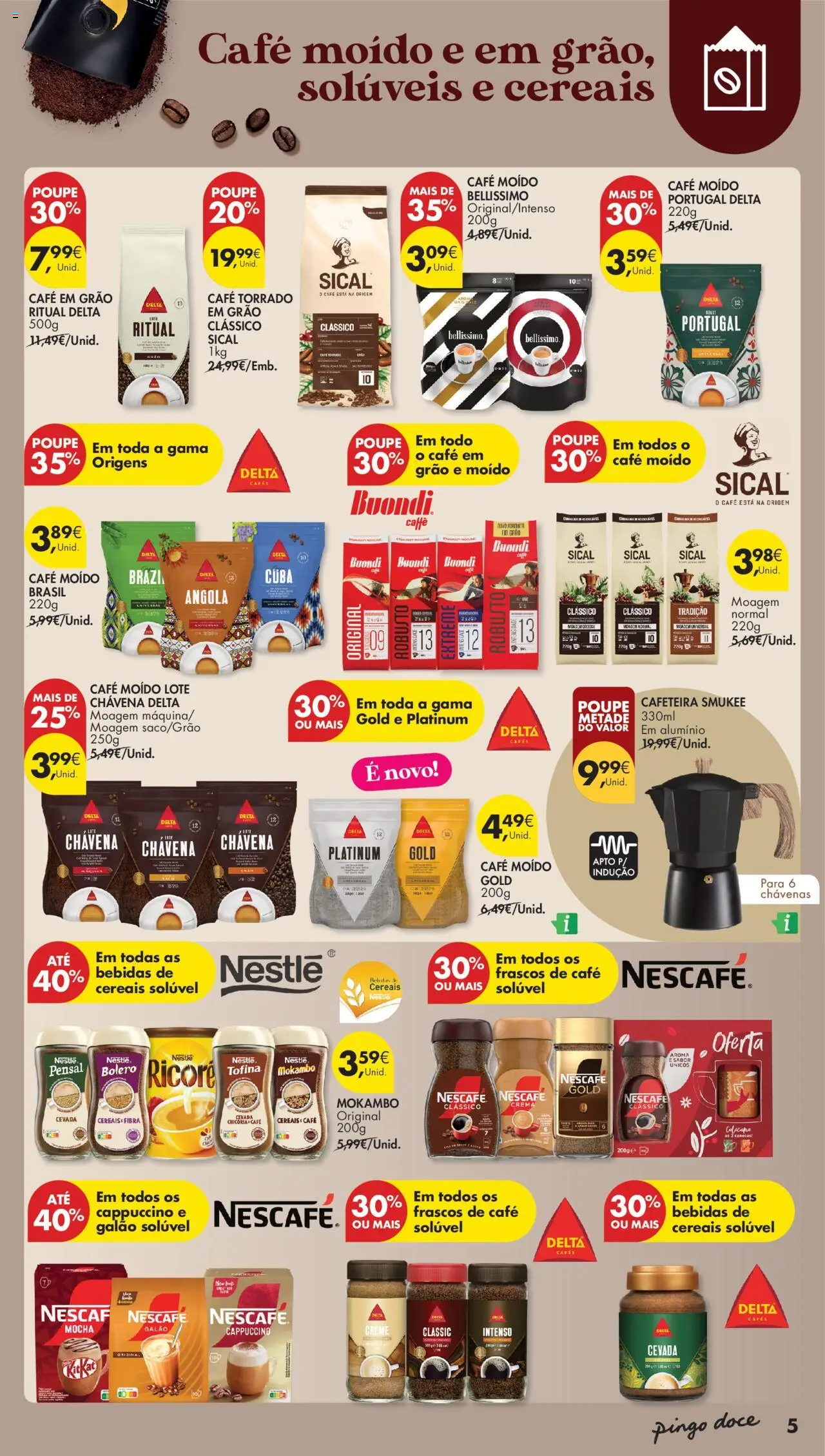 Pingo Doce - Temático Bebidas Quentes │ válido de 14.10.2025 | Página: 5 | Produtos: Cafeteira, Café, Cereais, Creme