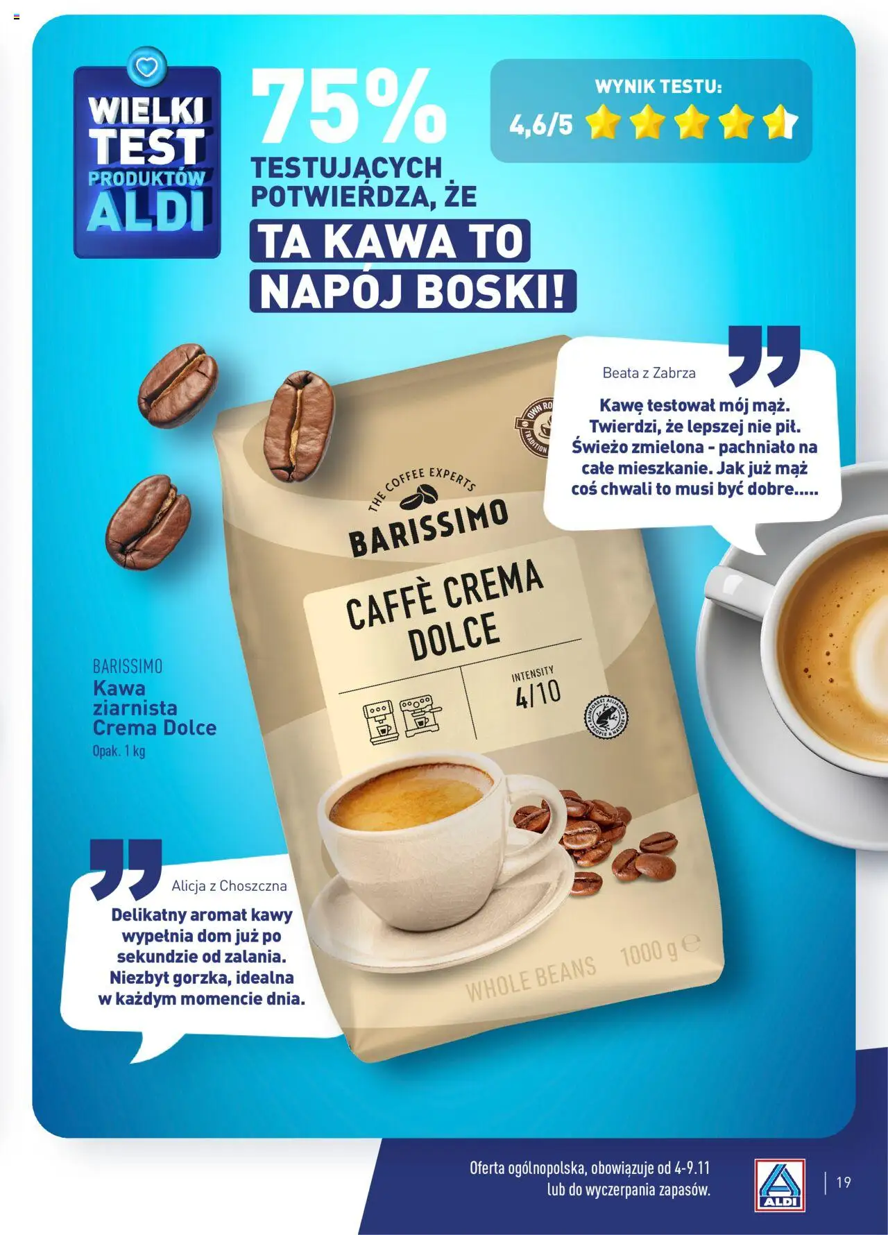 Aldi Gazetka - Wielki test od 04.11.2024 | Strona: 19 | Produkty: Kawa ziarnista, Kawa