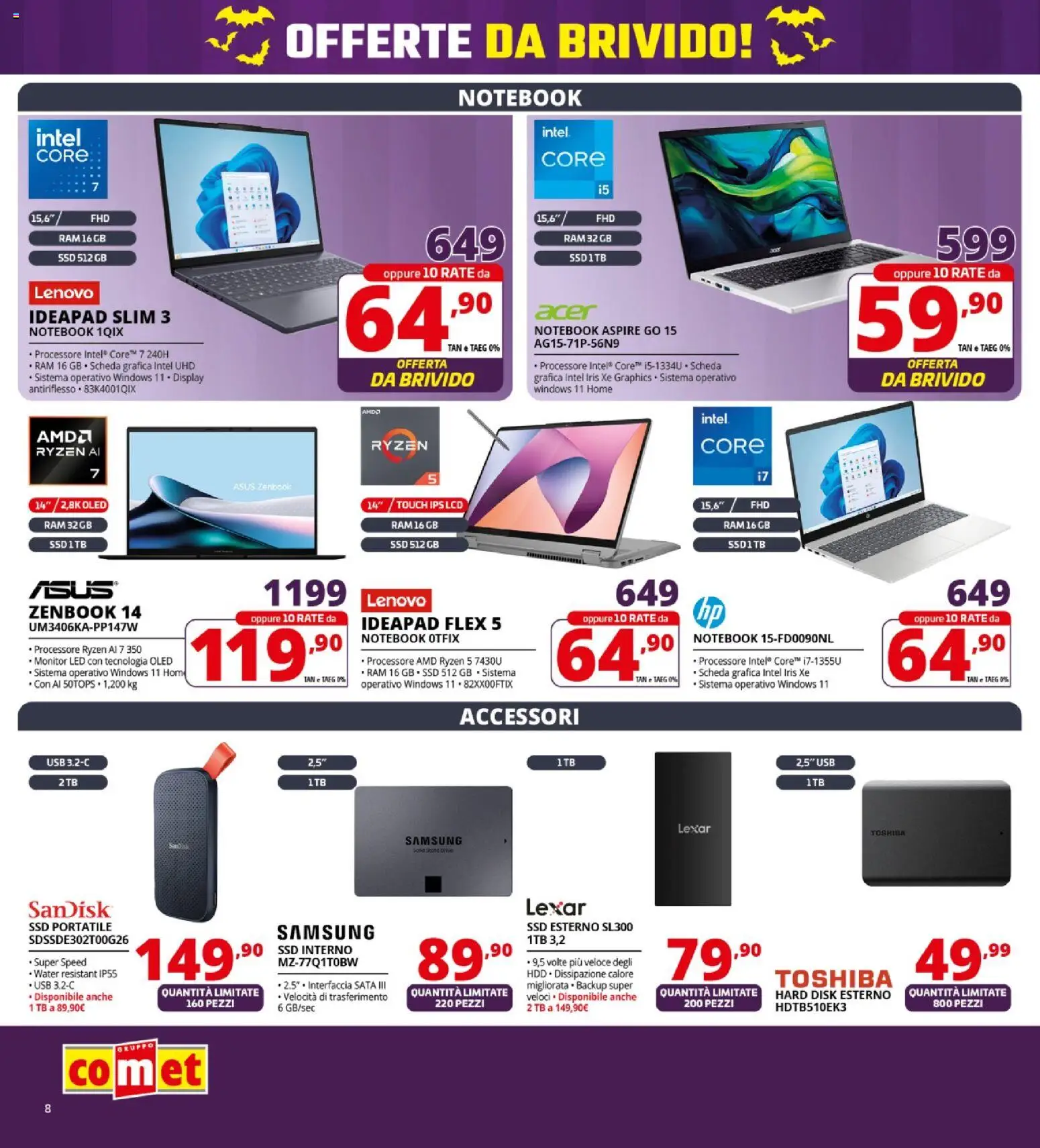 Volantino Comet del 23.10.2025 | Pagina: 8 | Prodotti: Monitor, Notebook, USB, Samsung