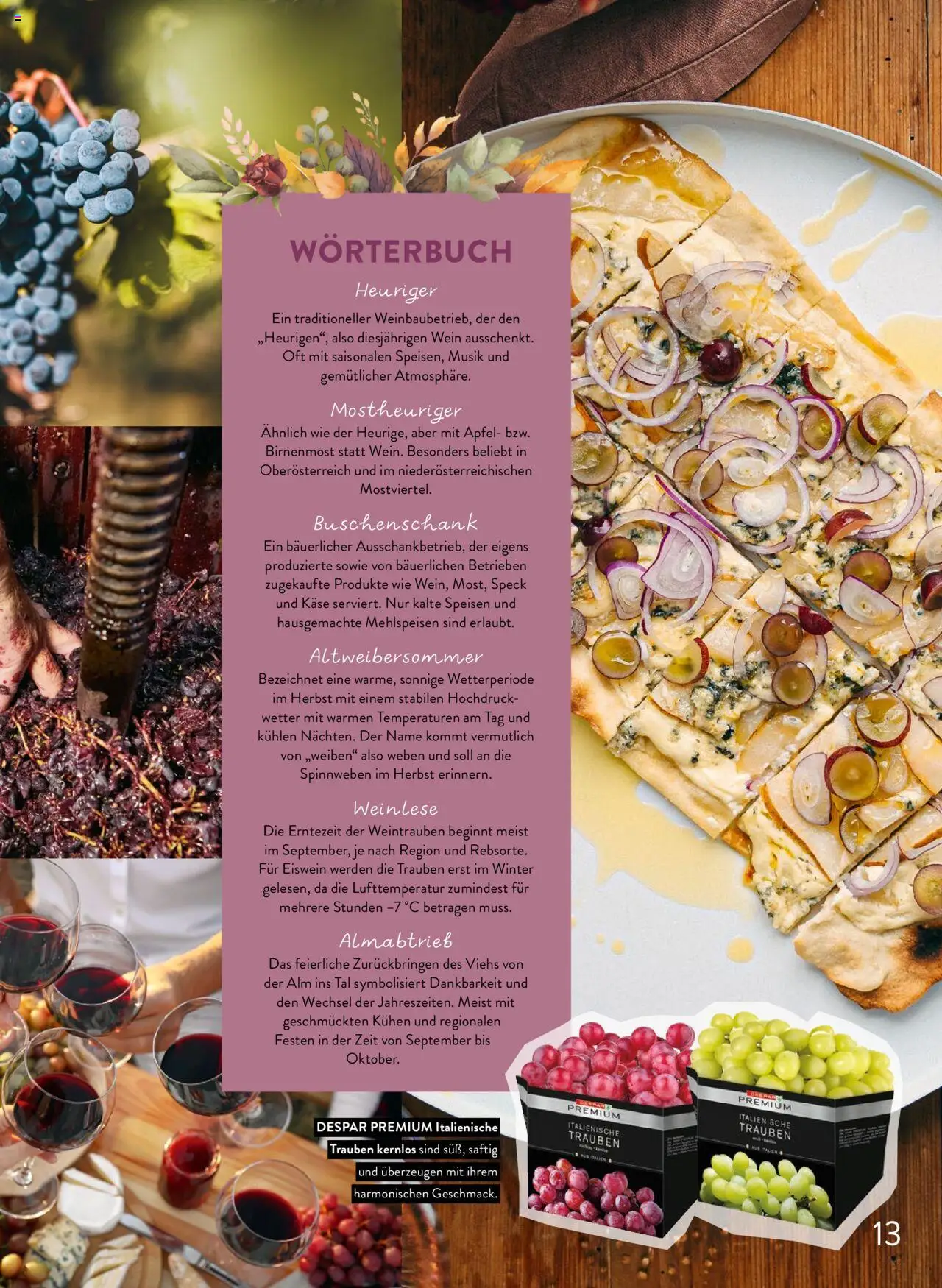 Spar Mahlzeit! Magazin gültig ab 01.09.2025 | Seite: 13 | Produkte: Weintrauben, Käse, Wein, Äpfel