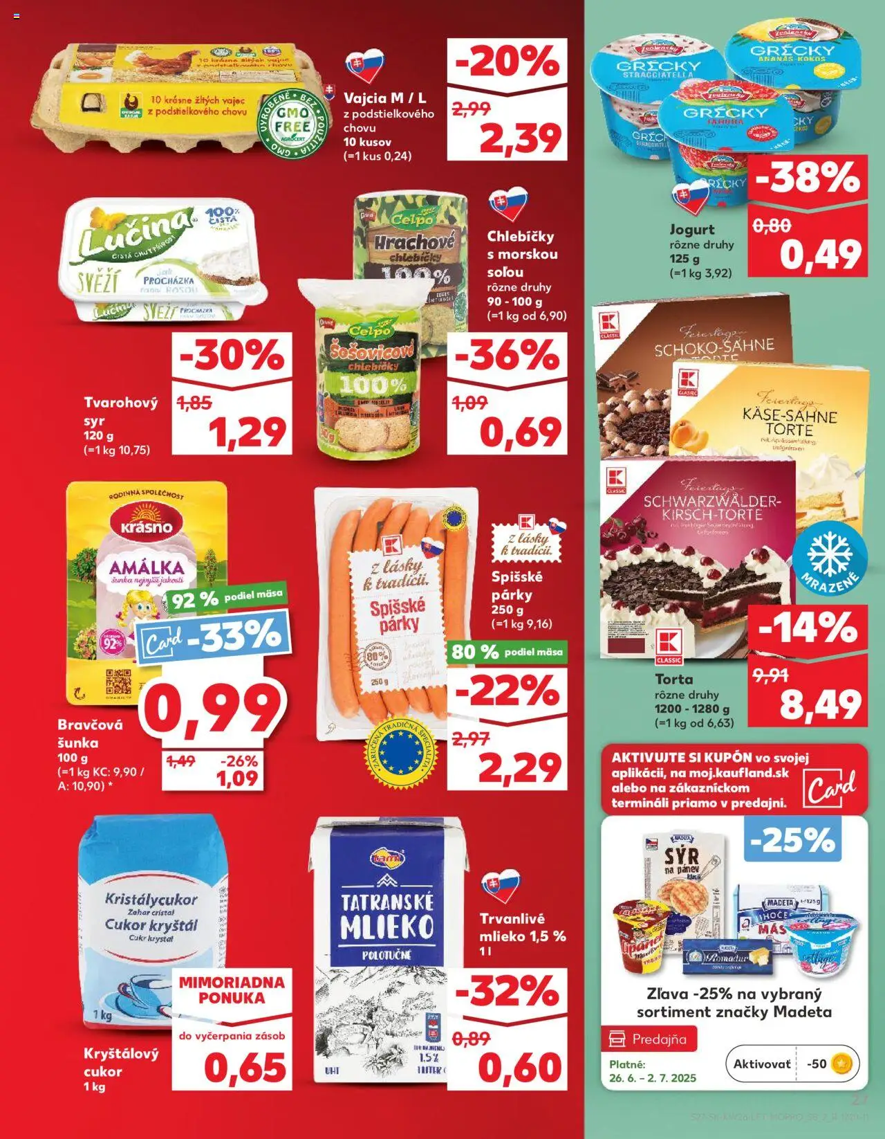 Nové Kaufland akcie – leták je platný od 26.06.2025 | Strana: 27 | Produkty: Mlieko, Syr, Torta, Kryštálový cukor