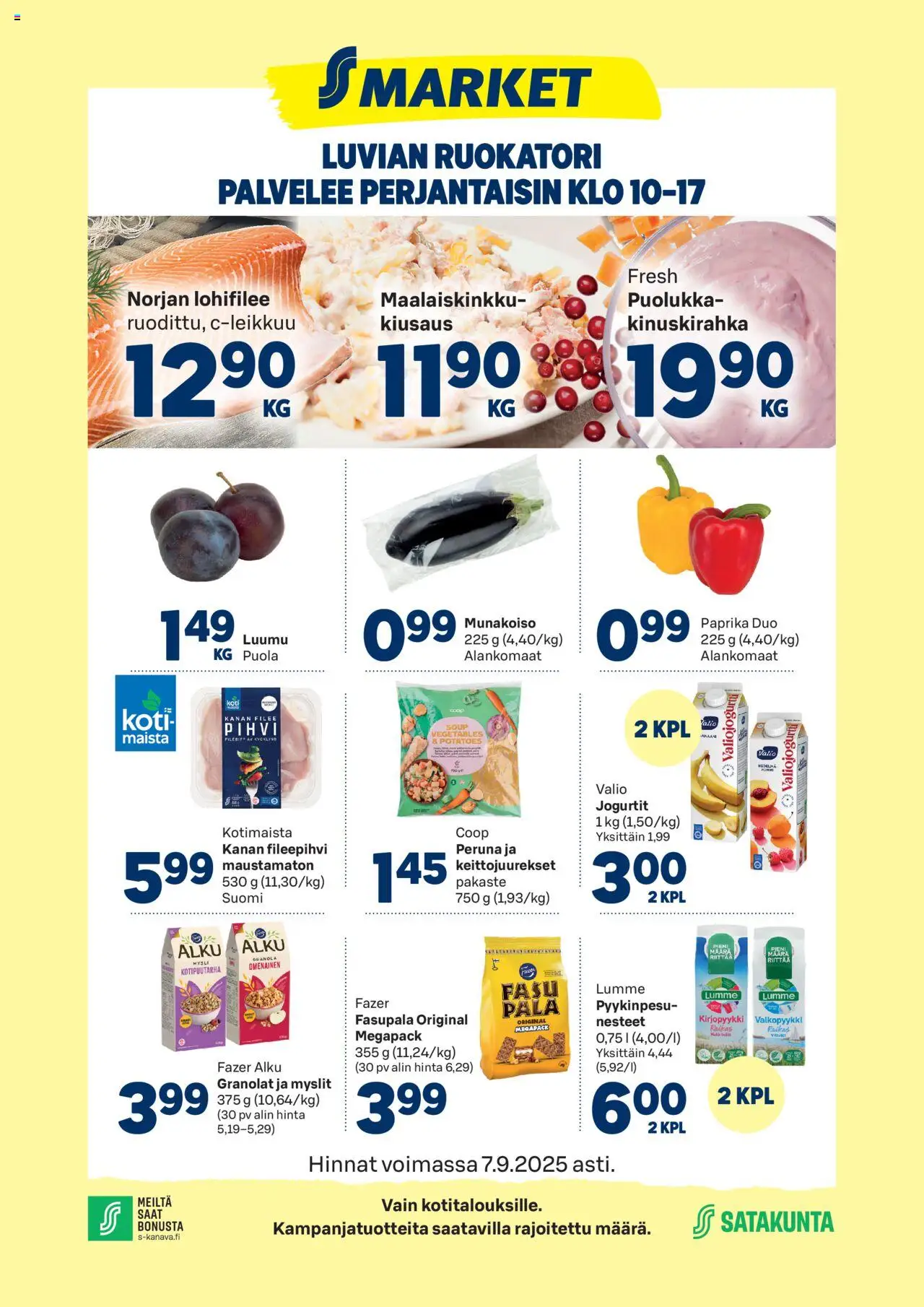 S-market Luvia – voimassa 03.09.2025 alkaen | Sivu: 1 | Tuotteet: Munakoiso, Mysli, Paprika, Peruna
