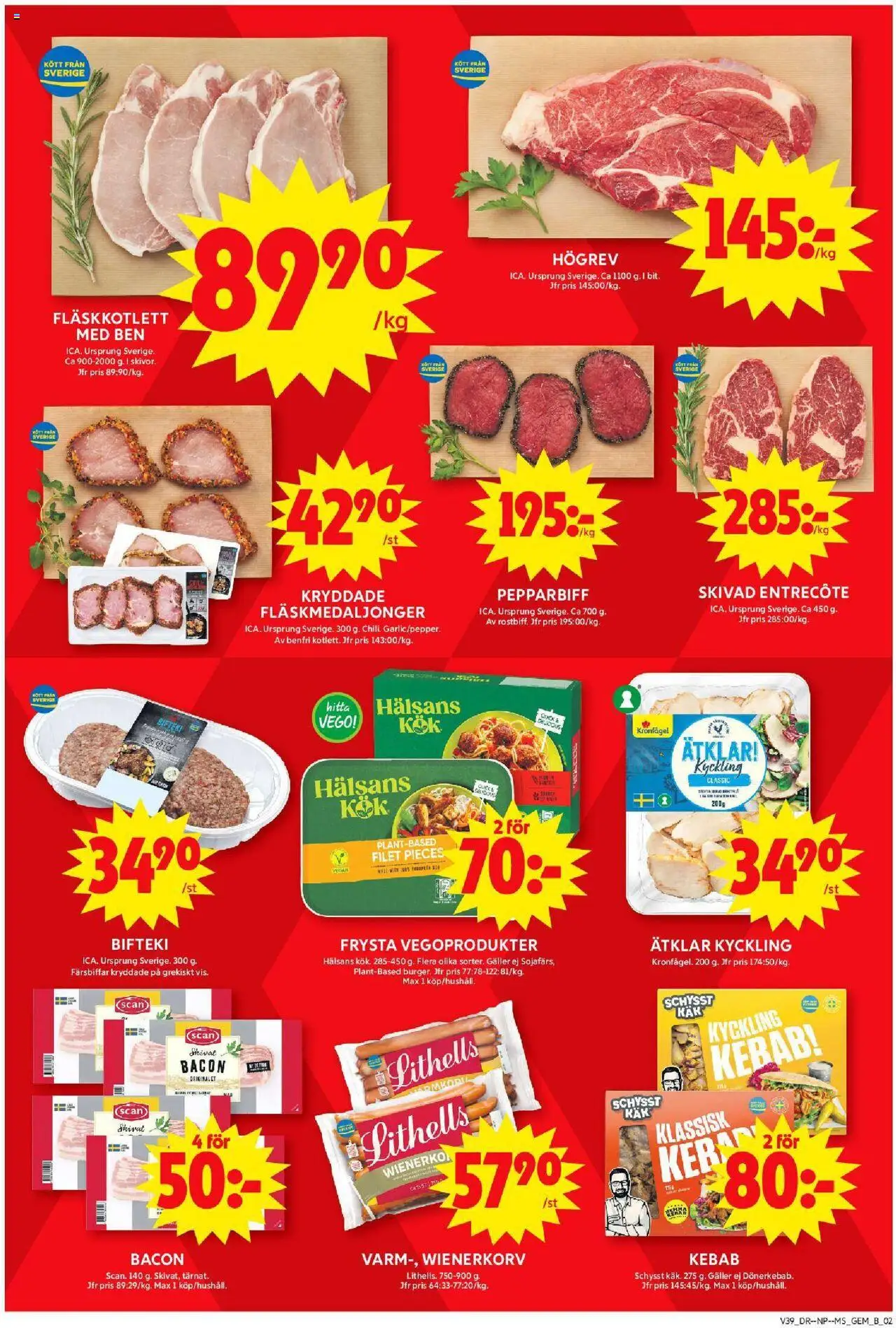 ICA Maxi reklamblad aktuell från 22.09.2025 | Sida: 2 | Produkter: Gem, Entrecote, Galler, Wienerkorv