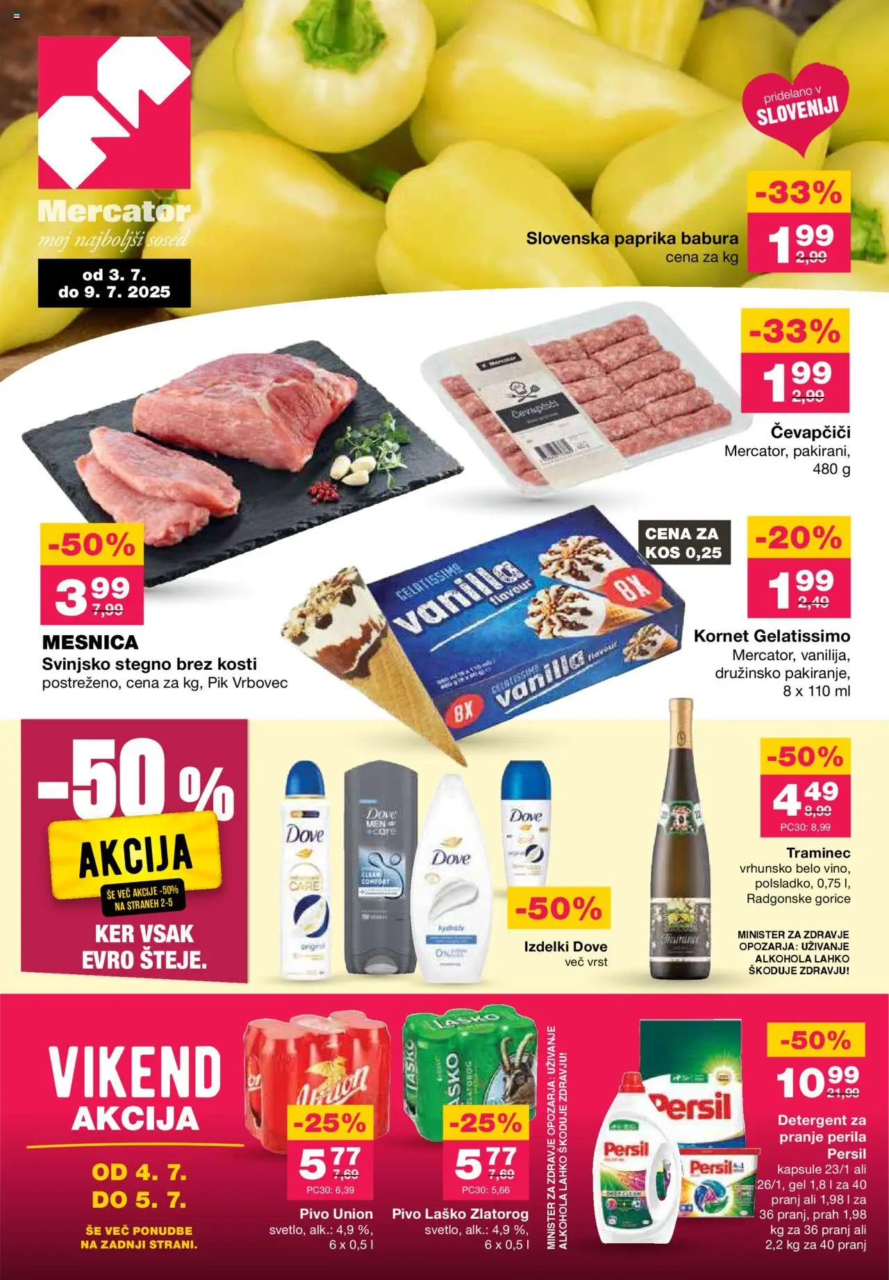 Mercator katalog │ velja od 03.07.2025 | Stran: 1 | Izdelki: Paprika, Kos, Pivo, Detergent