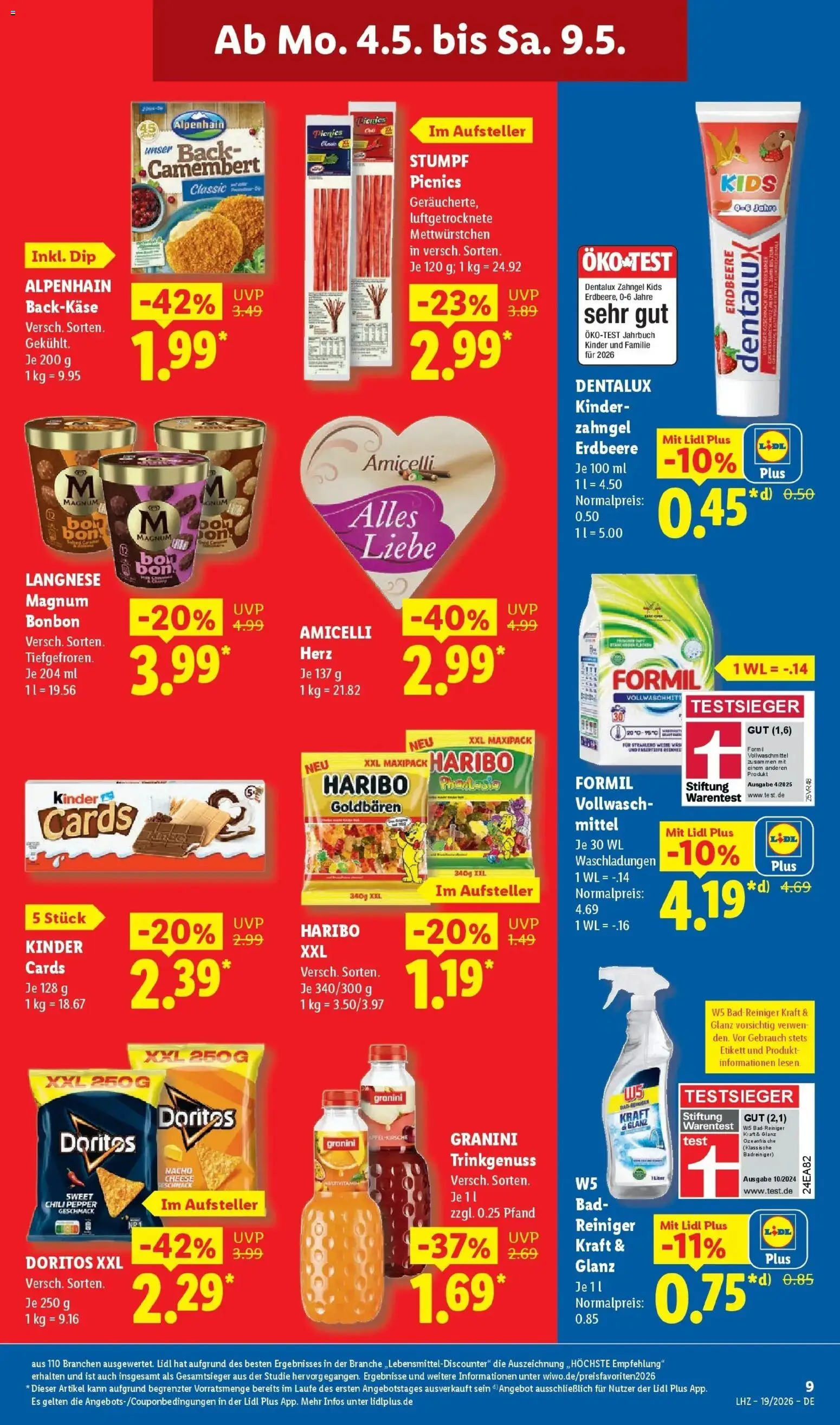 Lidl Německo leták od 04.05.2026 | Strana: 19 | Produkty: Test, Haribo, Magnum, W5