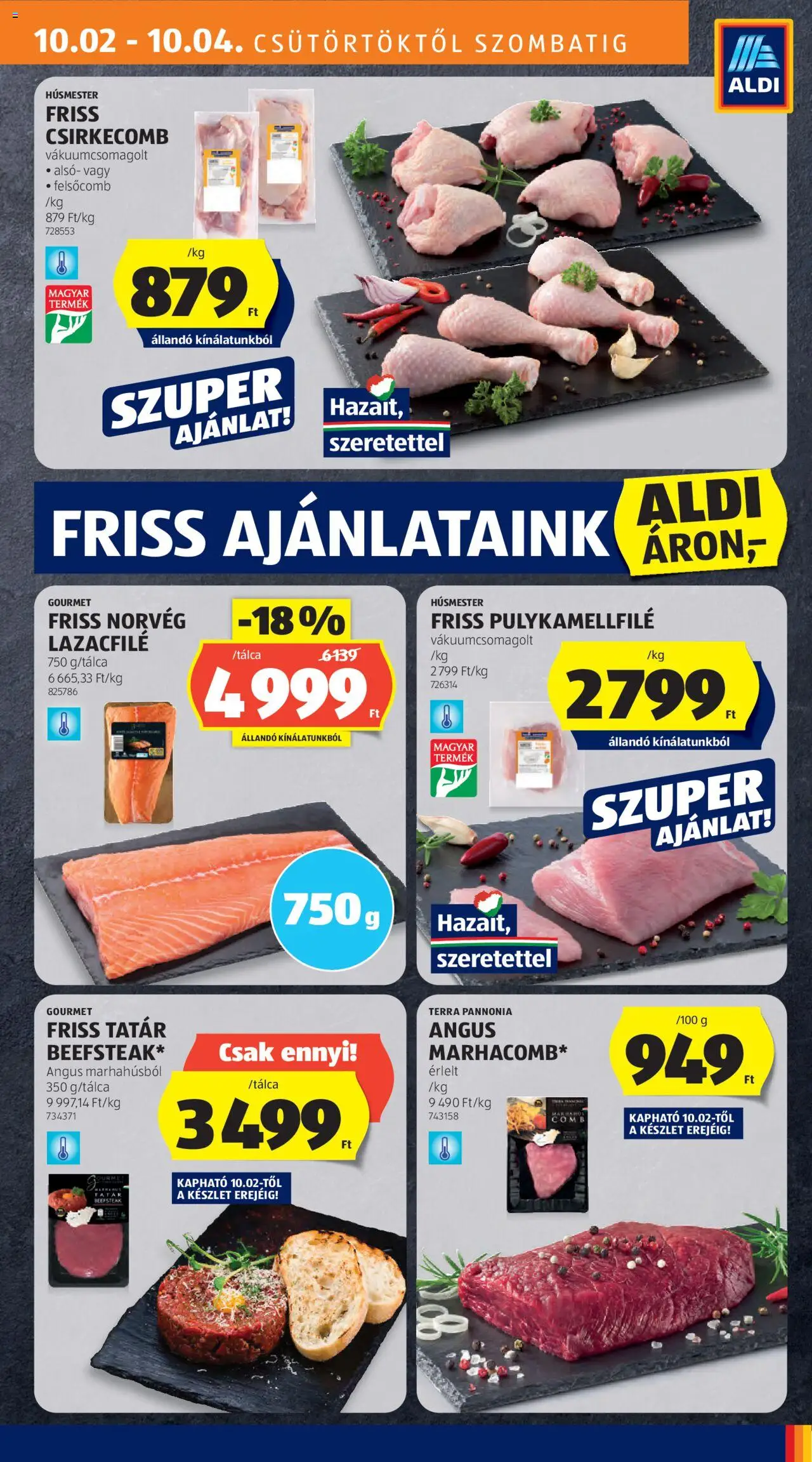 Aldi akciós ujság - amely érvényes a következő dátumtól: 02.10.2025 | Oldal: 11 | Termékek: Hús, Lazacfilé, Pulykamellfilé, Csirkecomb
