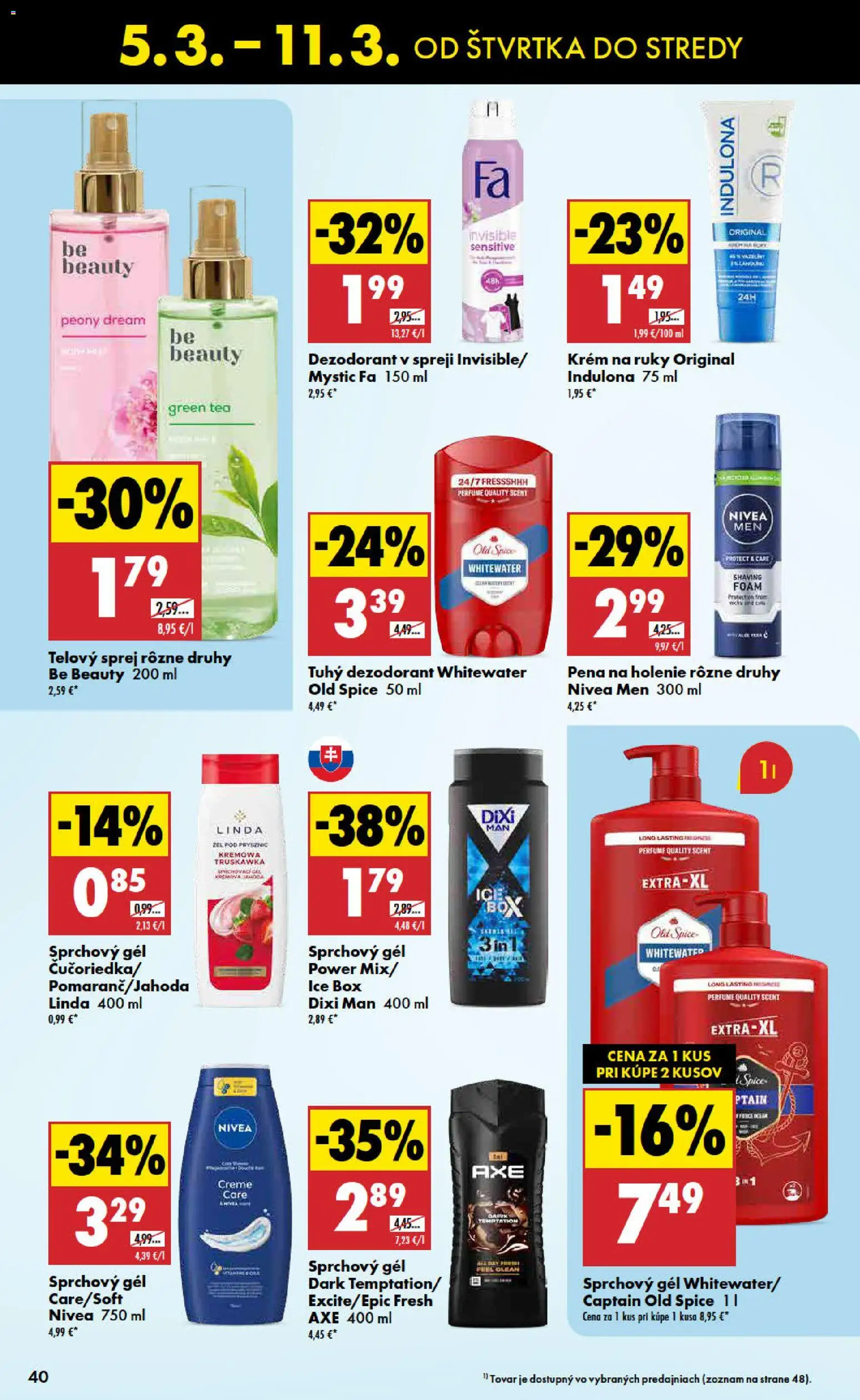 Nové Biedronka akcie – leták je platný od 05.03.2026 | Strana: 40 | Produkty: Old Spice, Dezodorant, Krém, Indulona