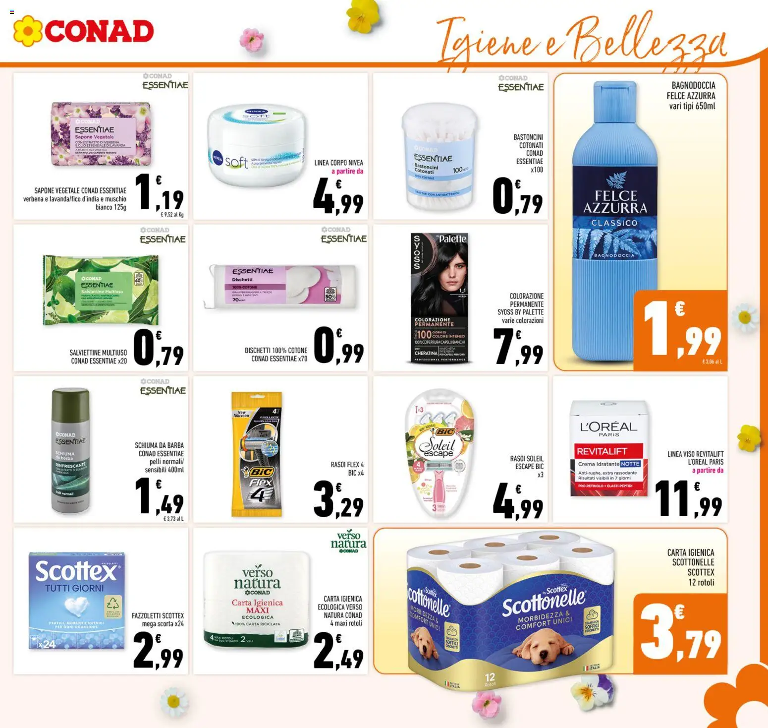 Volantino Conad del 25.03.2026 | Pagina: 23 | Prodotti: Crema, Schiuma da barba, Carta igienica, Fazzoletti