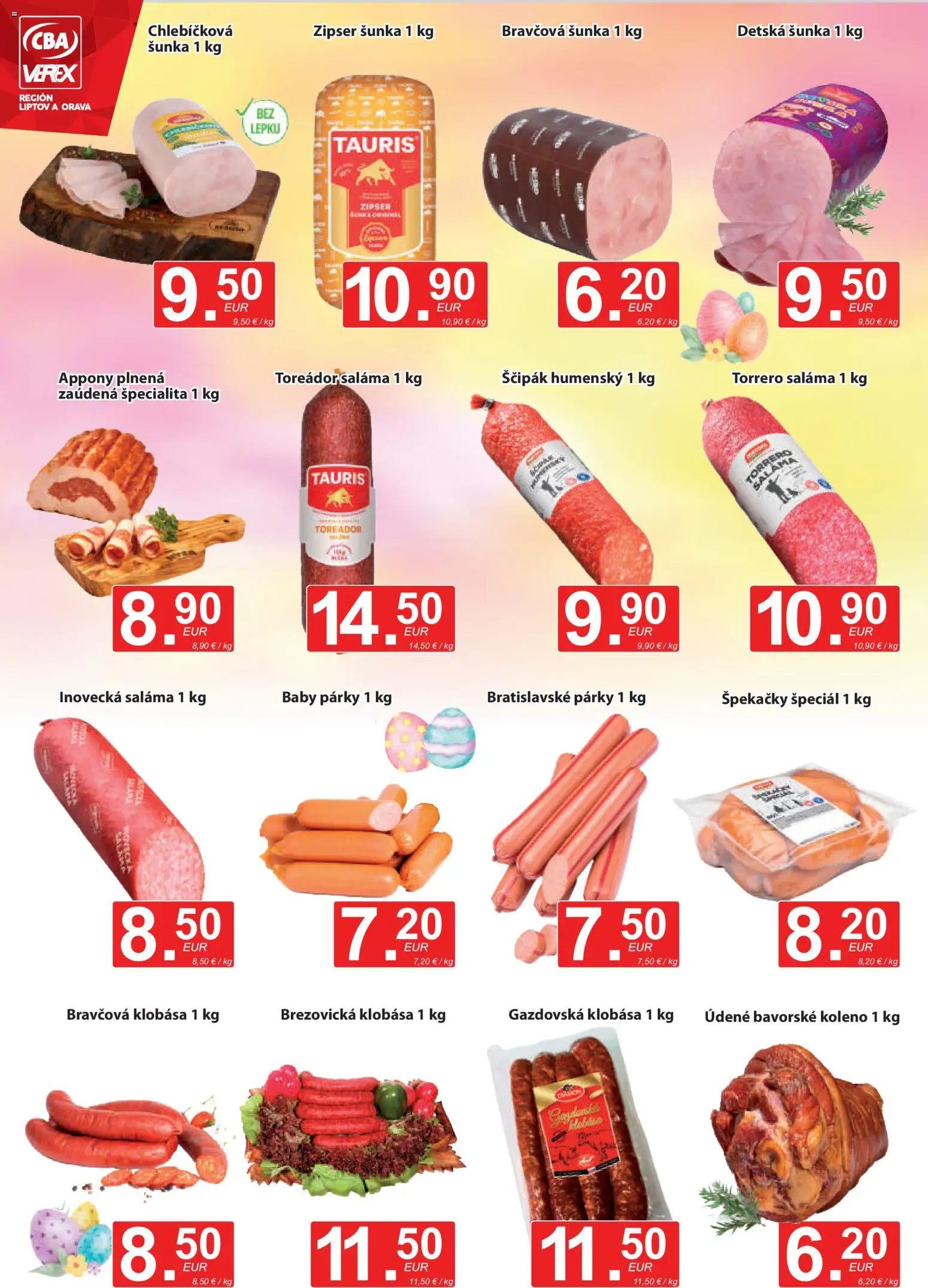 Nové CBA Verex akcie – leták je platný od 19.03.2026 | Strana: 2 | Produkty: Saláma, Šunka, Klobása, Párky