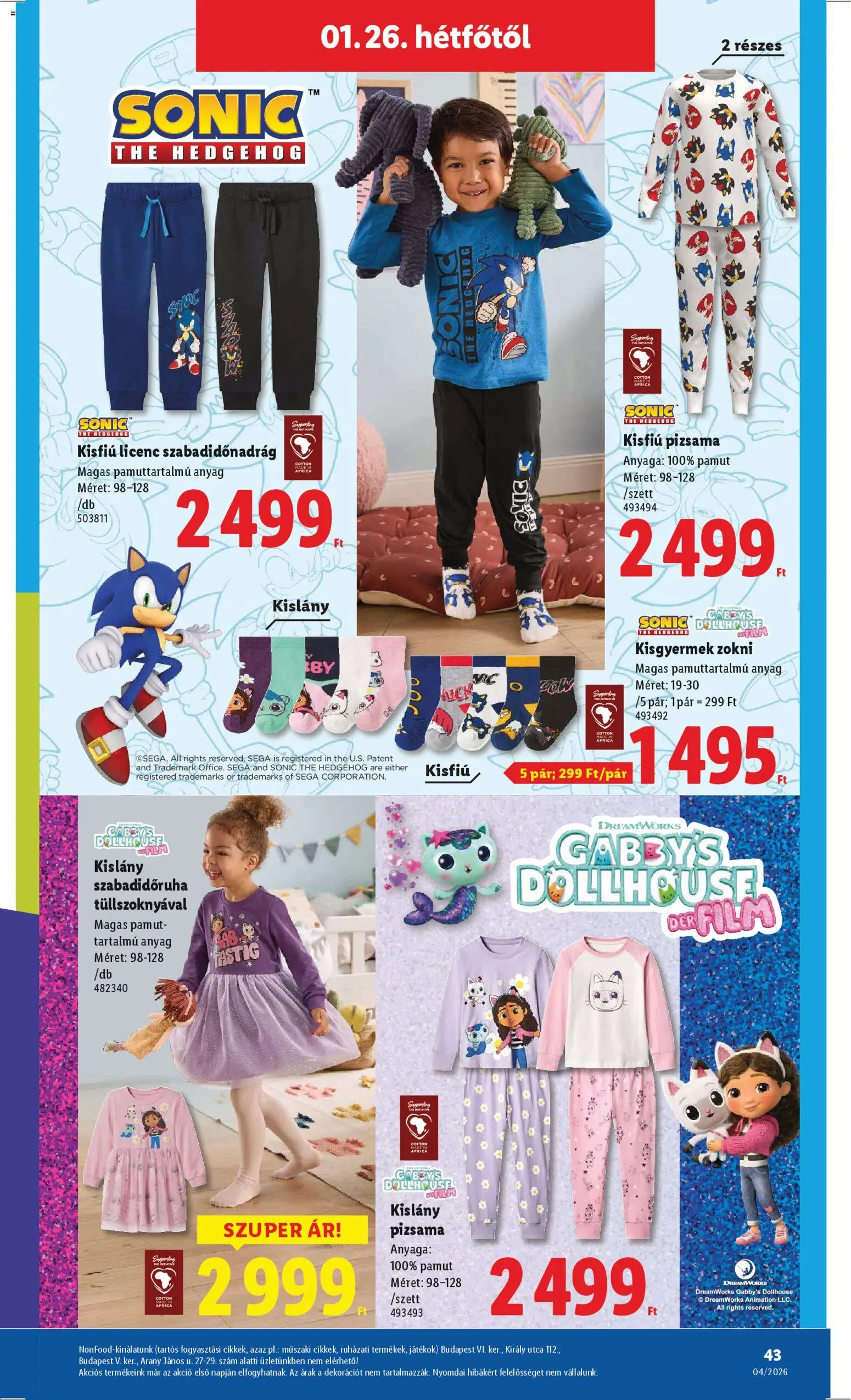 Lidl akciós ujság - amely érvényes a következő dátumtól: 22.01.2026 | Oldal: 43 | Termékek: Szabadidőruha, Játékok, Zokni, Pizsama