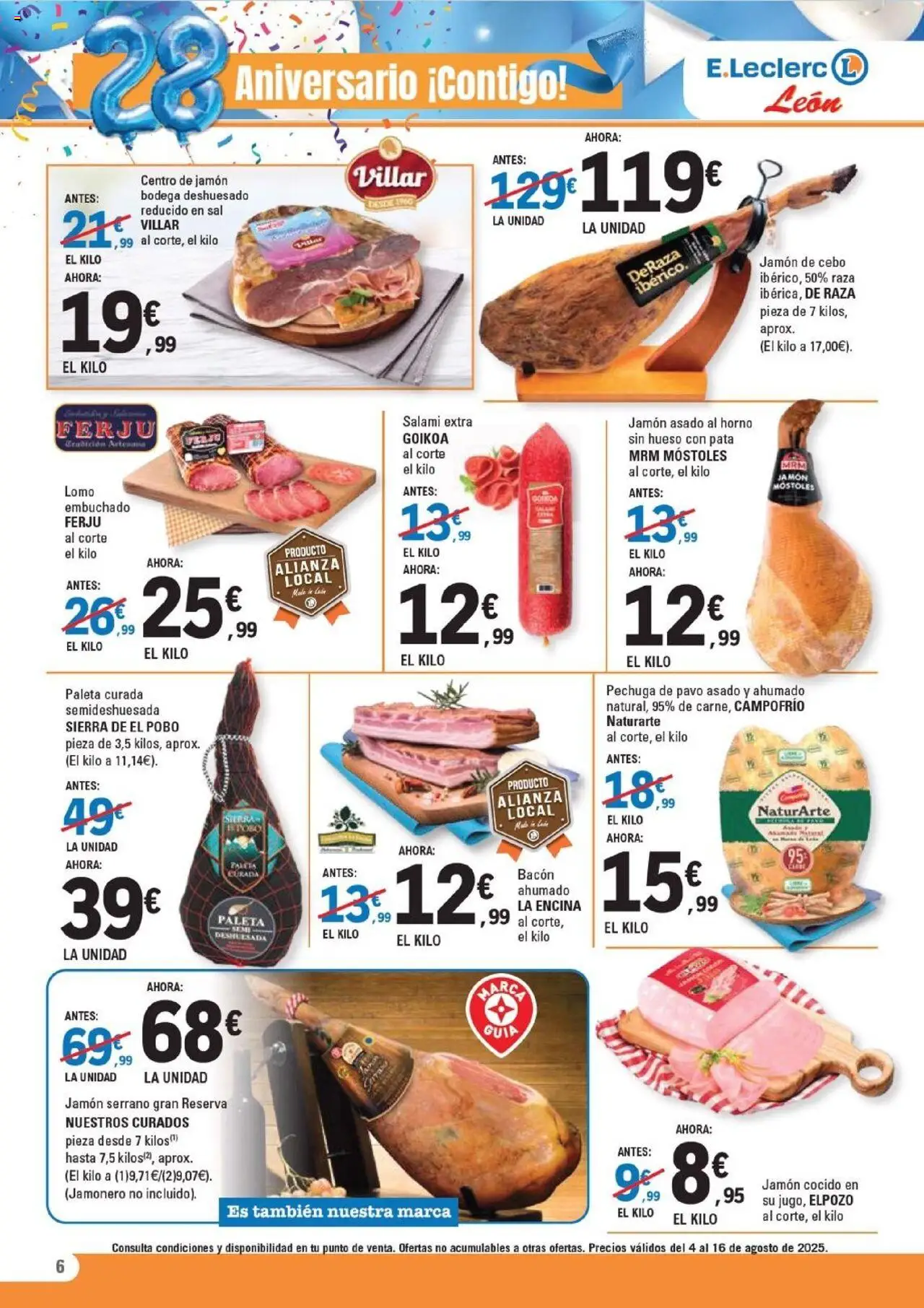 E.Leclerc folleto │ válido desde el 04.08.2025 | Página: 6 | Productos: Jamón serrano, Jamón, Jamón cocido, Salami