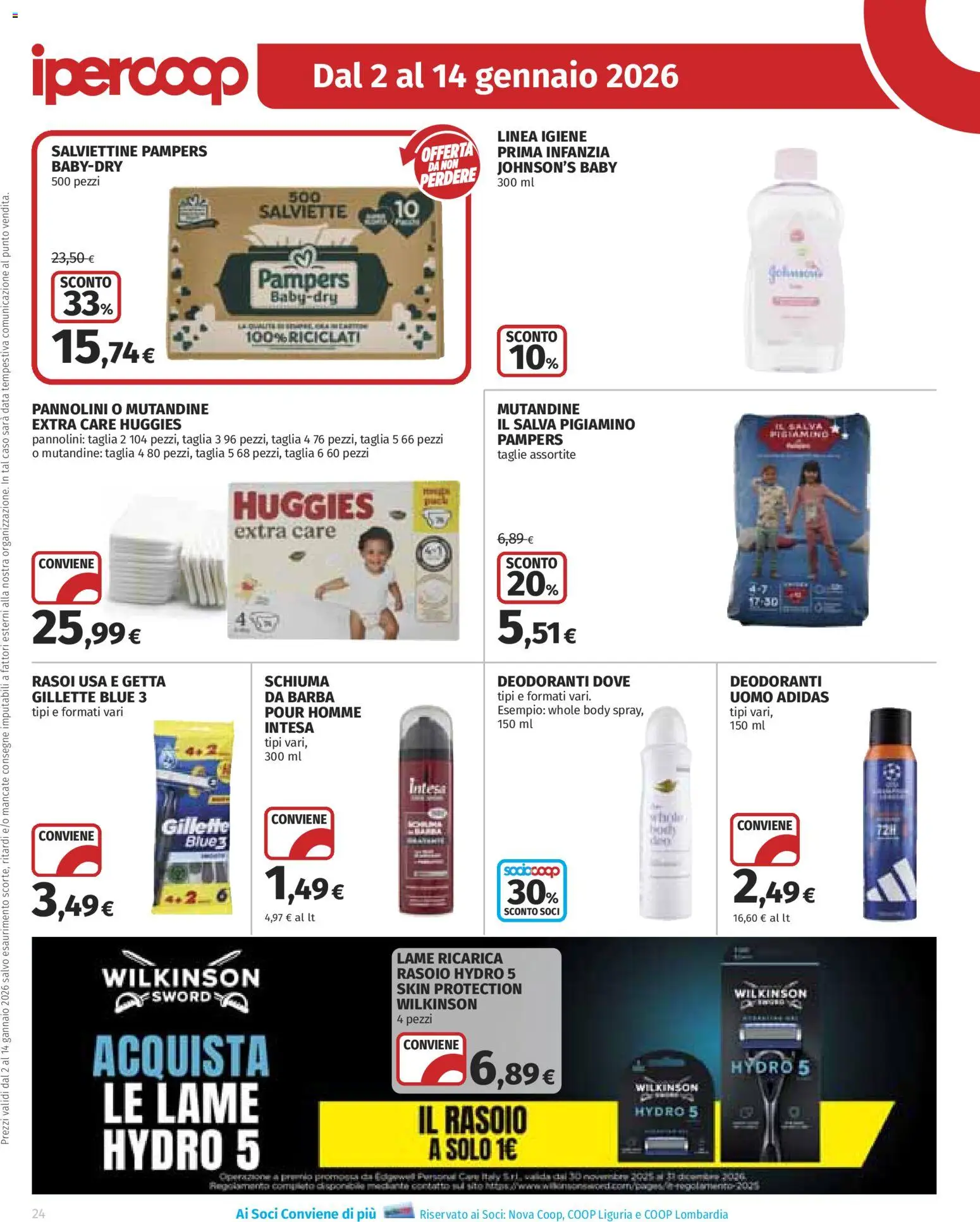 Volantino Ipercoop del 02.01.2026 | Pagina: 24 | Prodotti: Pannolini, Rasoio, Mutandine, Data