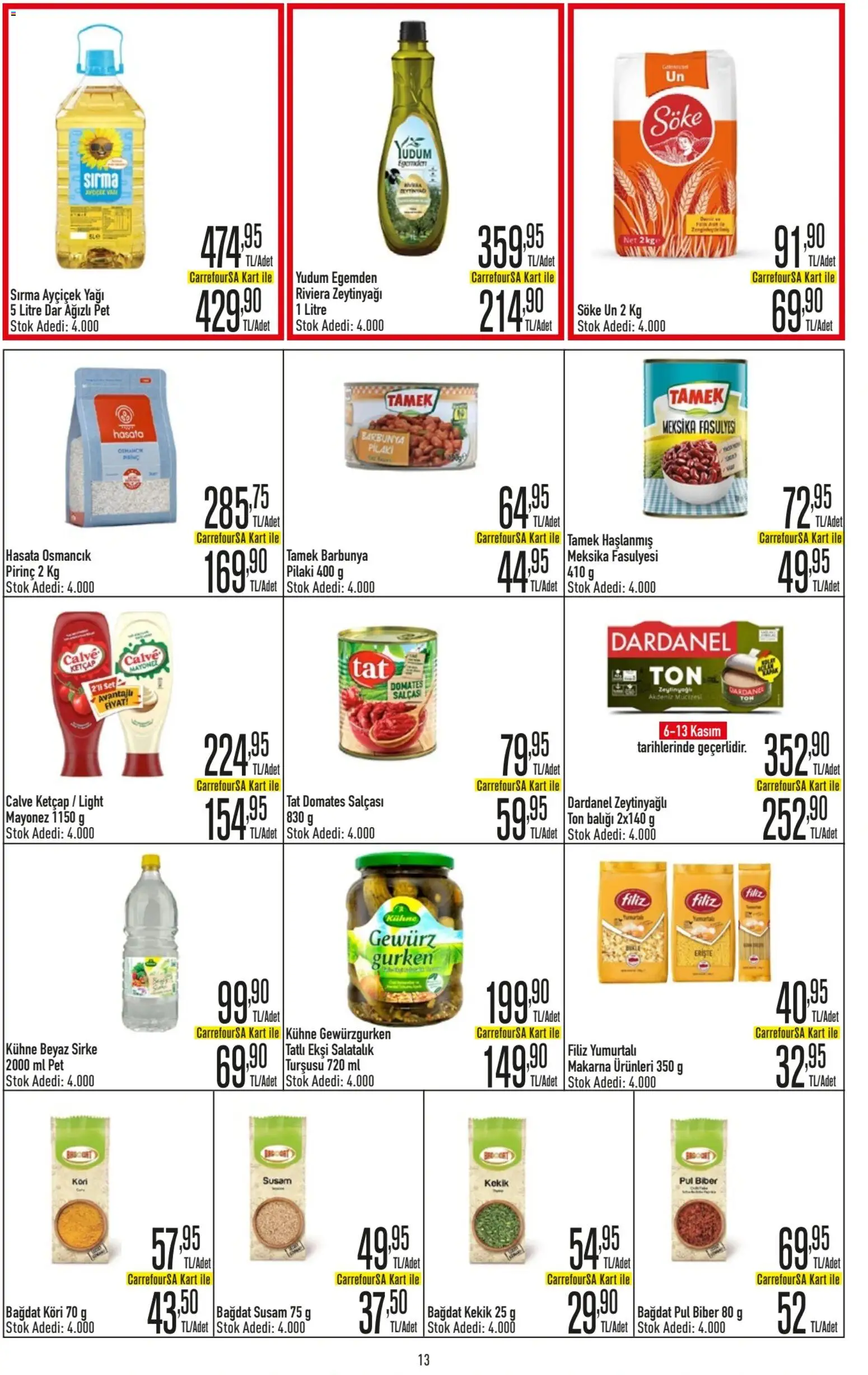 CarrefourSA Katalog - 06.11.2025 tarihinden itibaren geçerlidir | Sayfa: 13 | Ürünler: Domates, Pirinç, Makarna, Barbunya