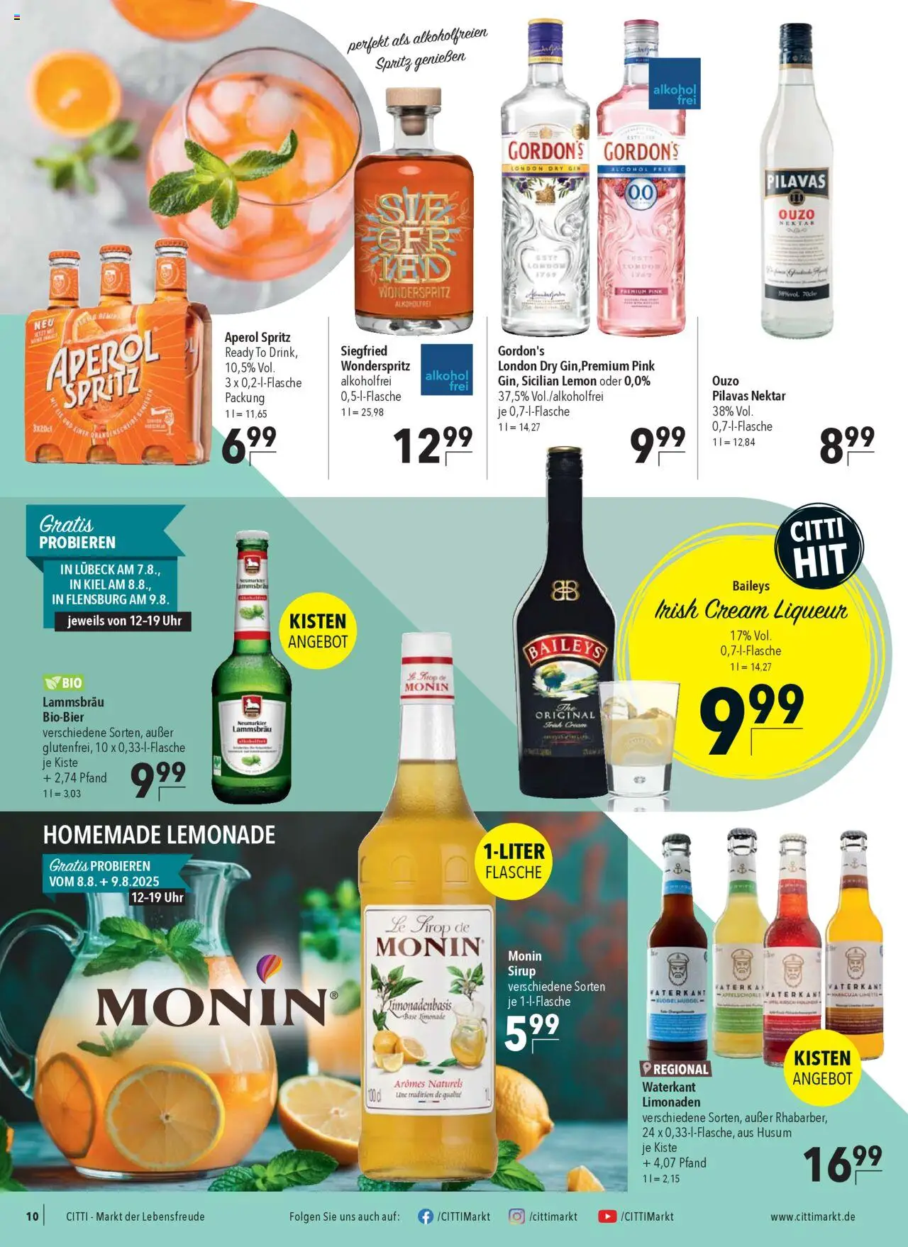 CITTI Markt Prospekt 	 - gültig ab dem 06.08.2025 | Seite: 10 | Produkte: Ouzo, Baileys, Gin, Uhr