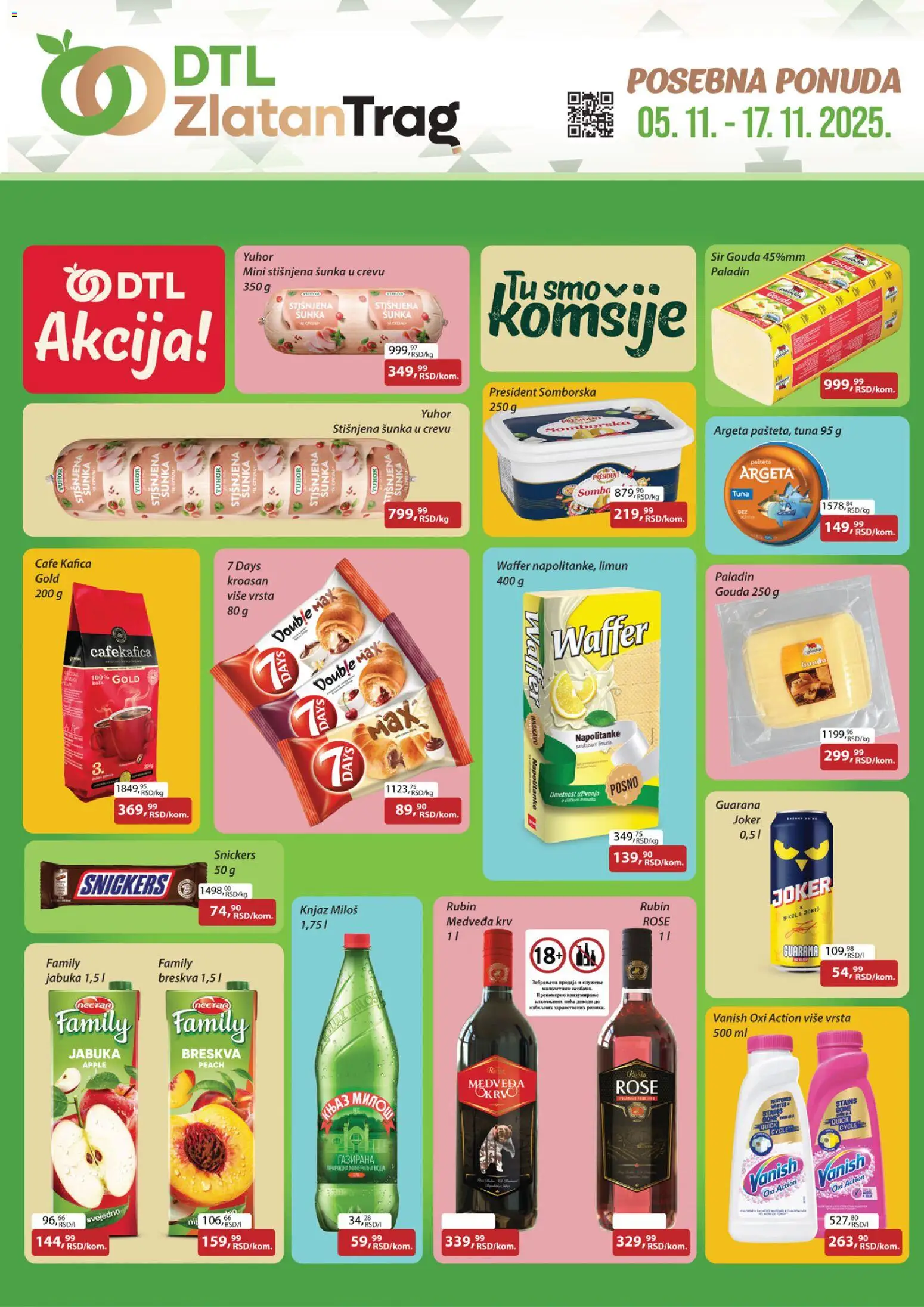 Zlatan Trag katalog - važi od 05.11.2025 | Strana: 1 | Proizvode: Sir, Guarana, Šunka, Napolitanke