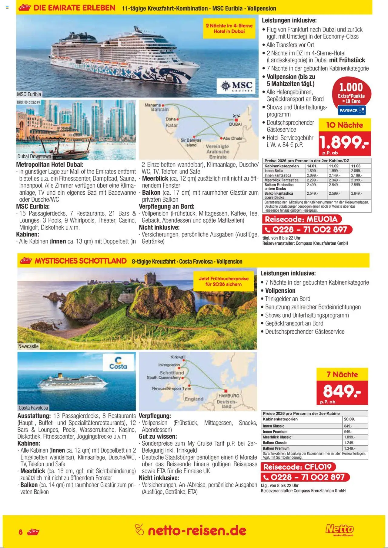 Netto Reisen Prospekt 	 - gültig ab dem 01.07.2025 | Seite: 8 | Produkte: Doppelbett, Bad, Uhr, TV