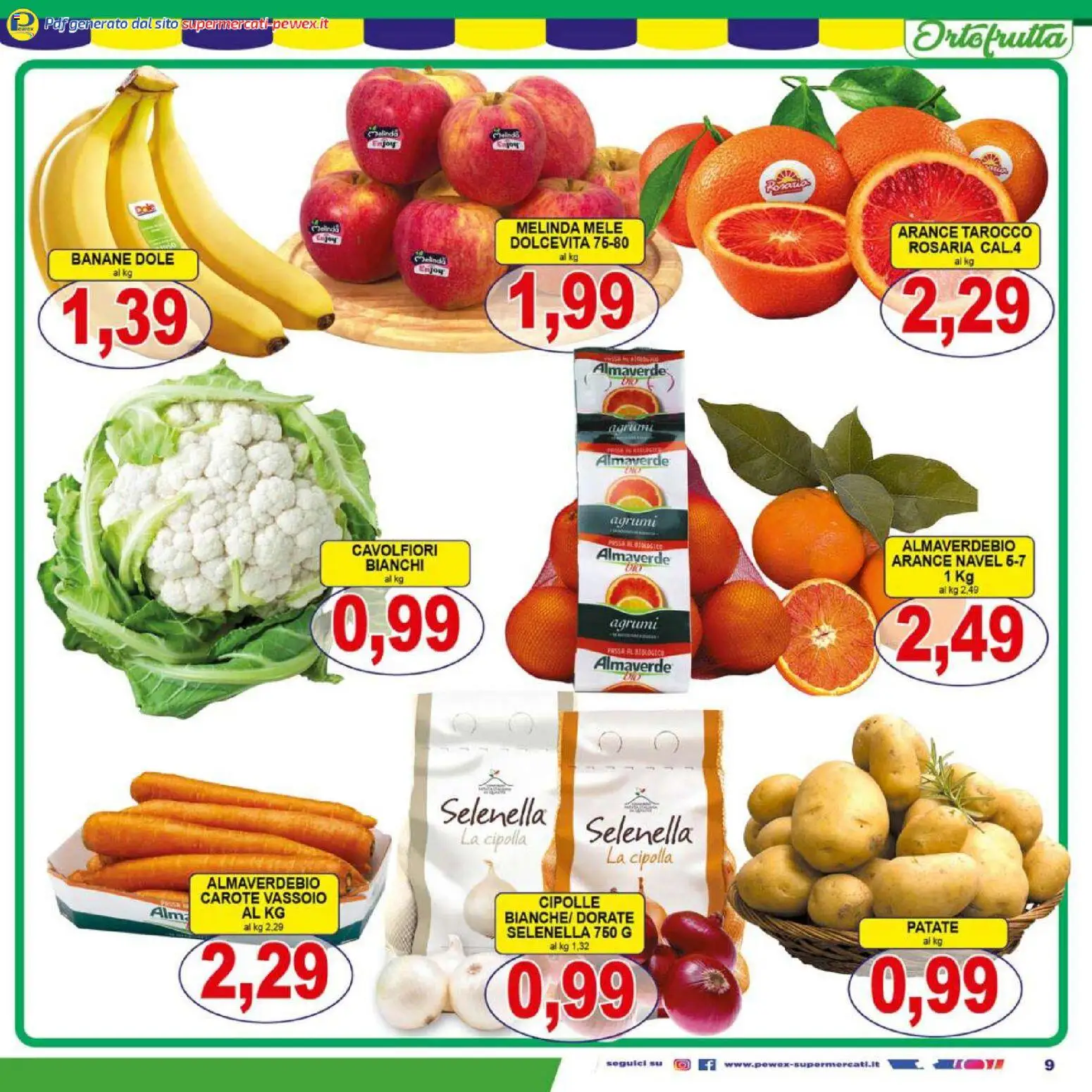 Volantino Pewex del 16.01.2026 | Pagina: 9 | Prodotti: Mele, Arance, Banane, Agrumi