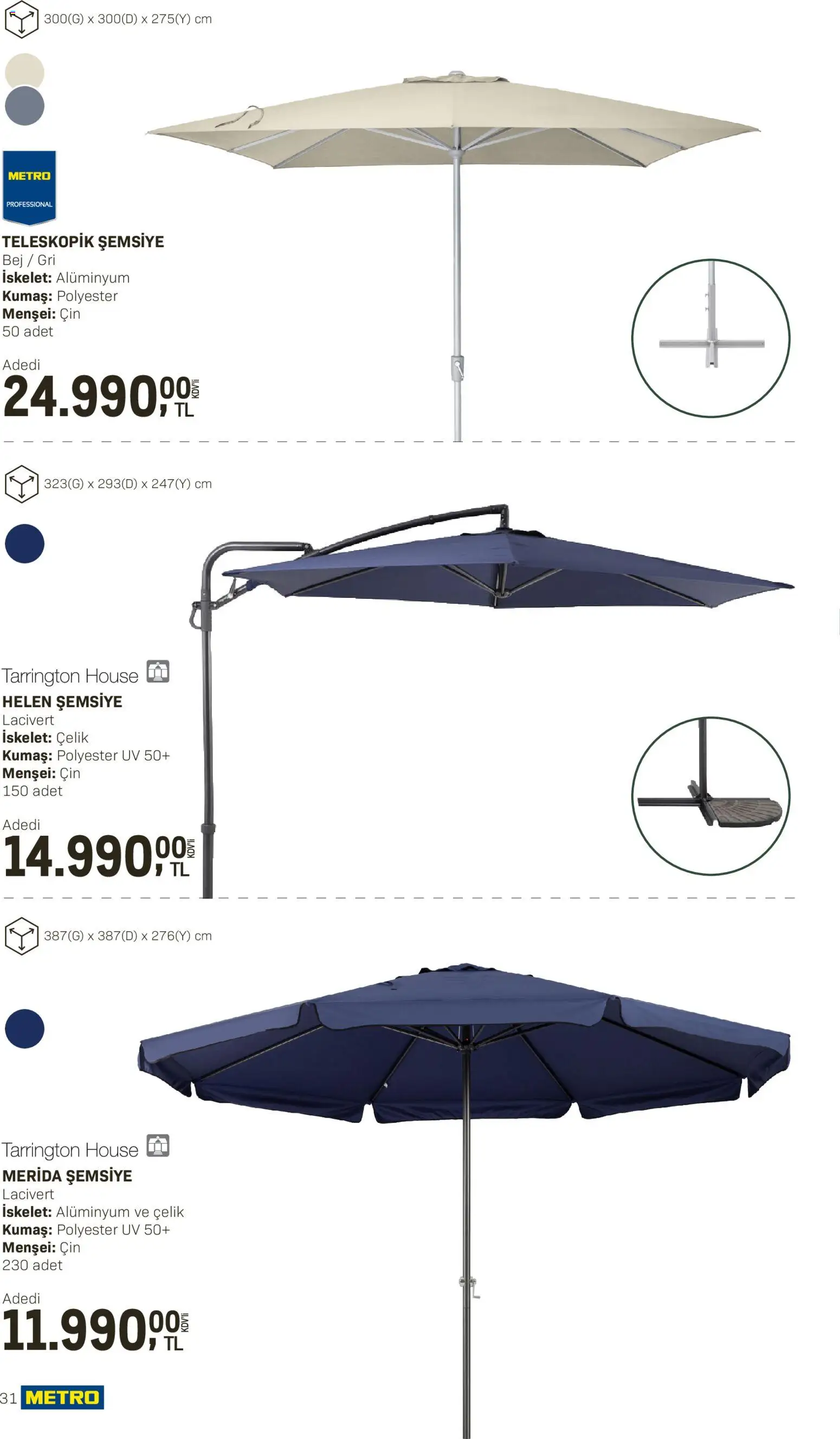 Metro - Açık Hava Çözümleri - 10.04.2026 tarihinden itibaren geçerlidir | Sayfa: 31 | Ürünler: Iskelet, Cin, Şemsiye
