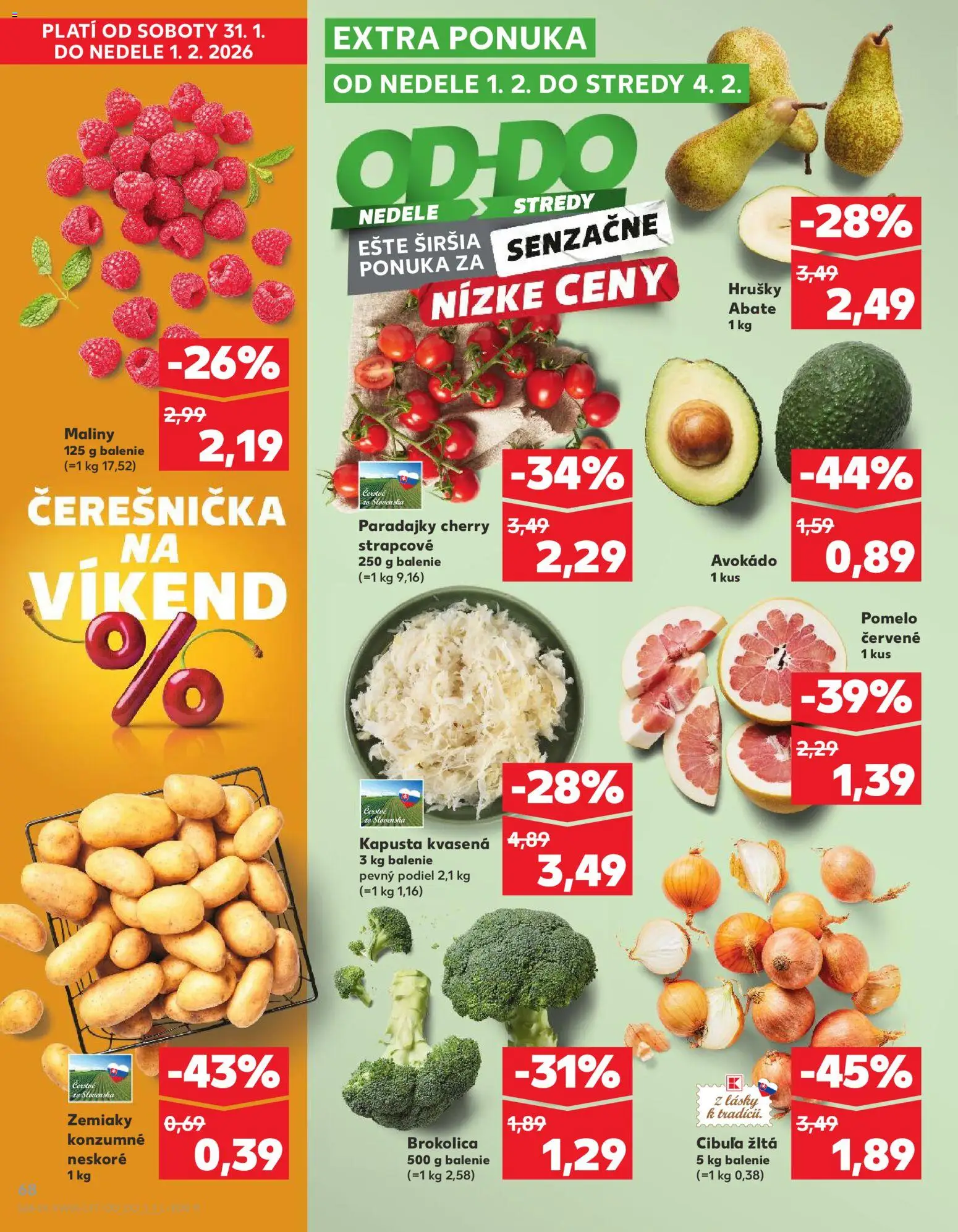 Nové Kaufland akcie – leták je platný od 29.01.2026 | Strana: 68 | Produkty: Kapusta, Paradajky, Brokolica, Zemiaky