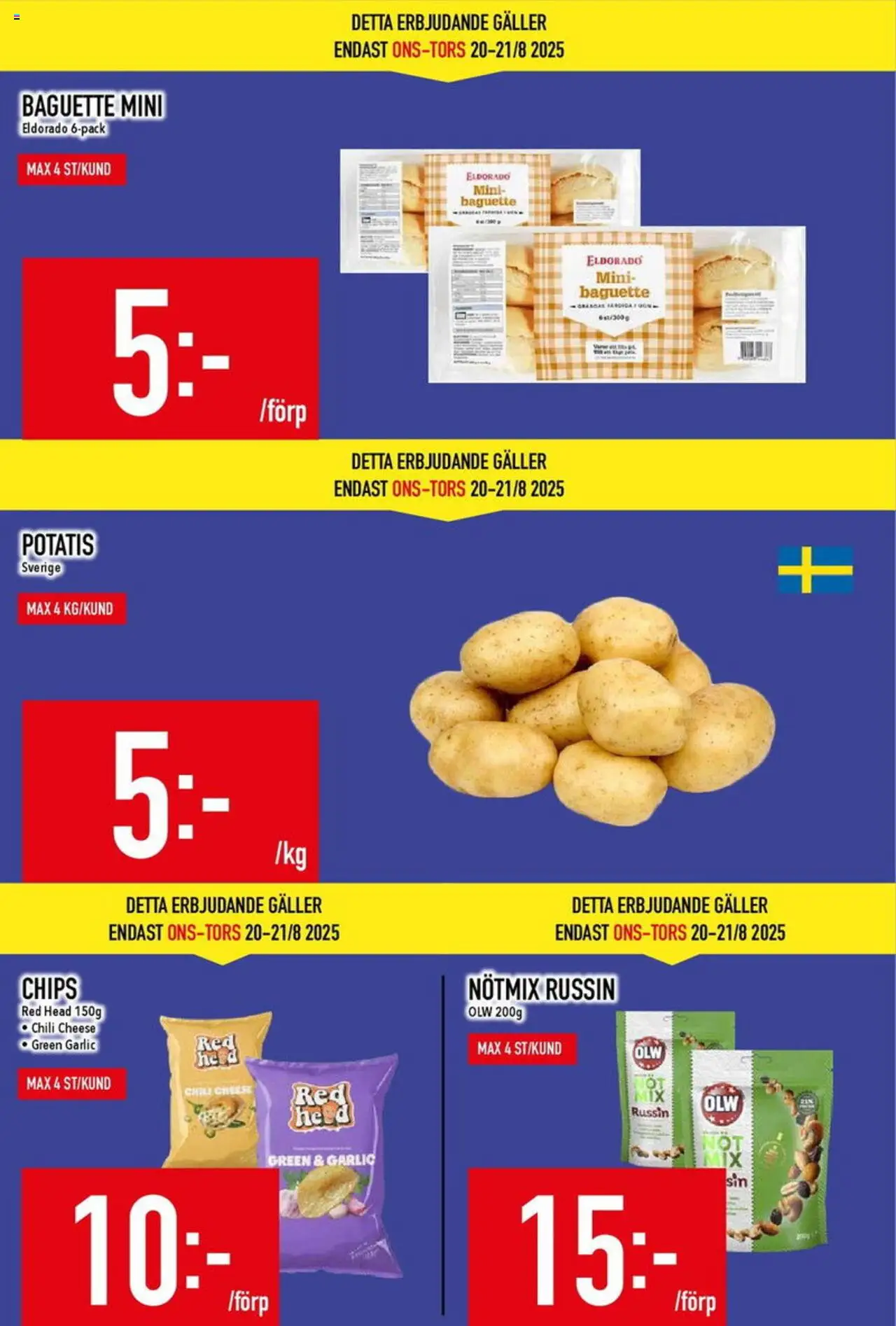Matdax reklamblad aktuell från 18.08.2025 | Sida: 3 | Produkter: Baguette, Galler, Chili, Potatis